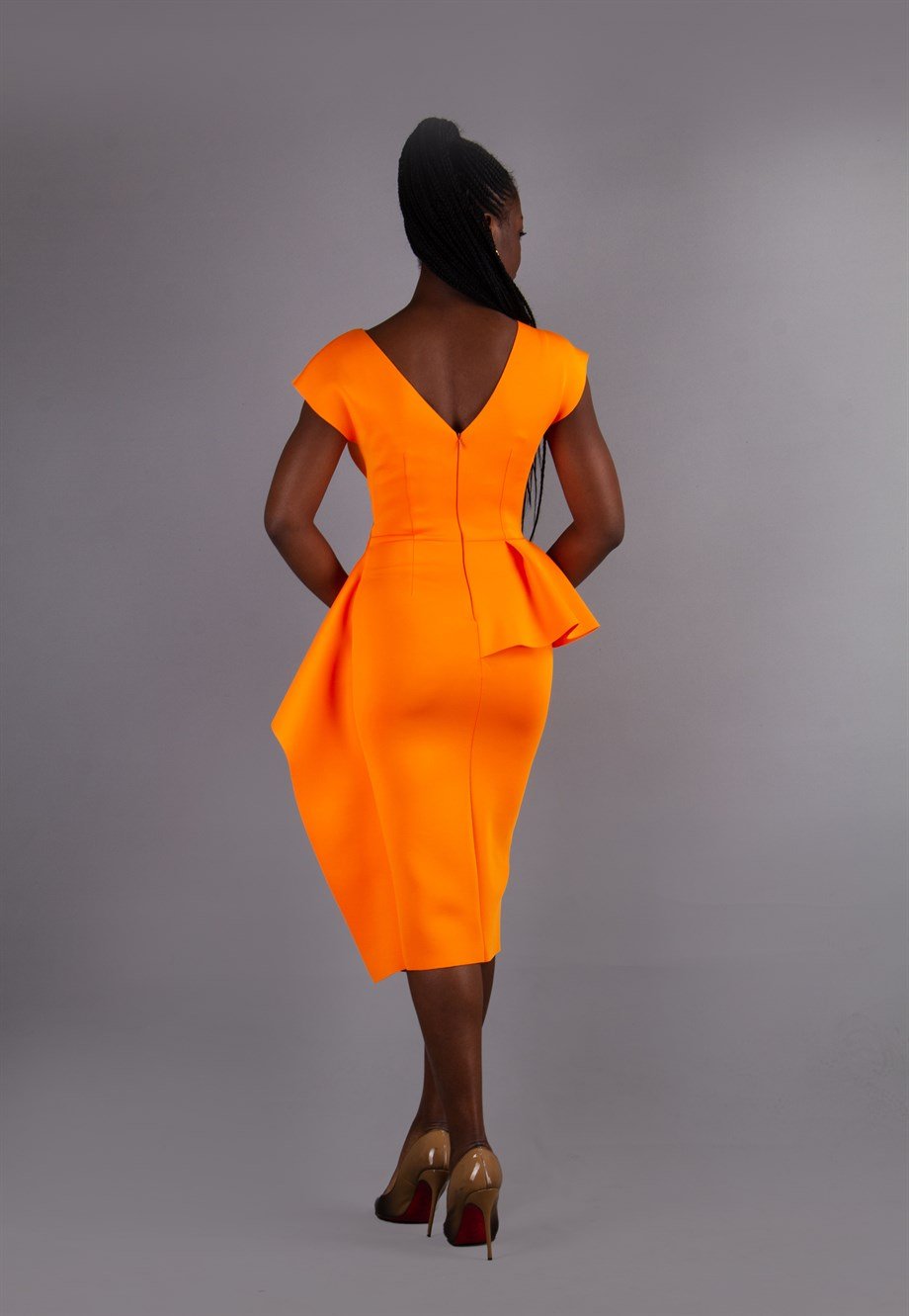 Waist Twisted Peplum Scuba Big Size Dress - Orange