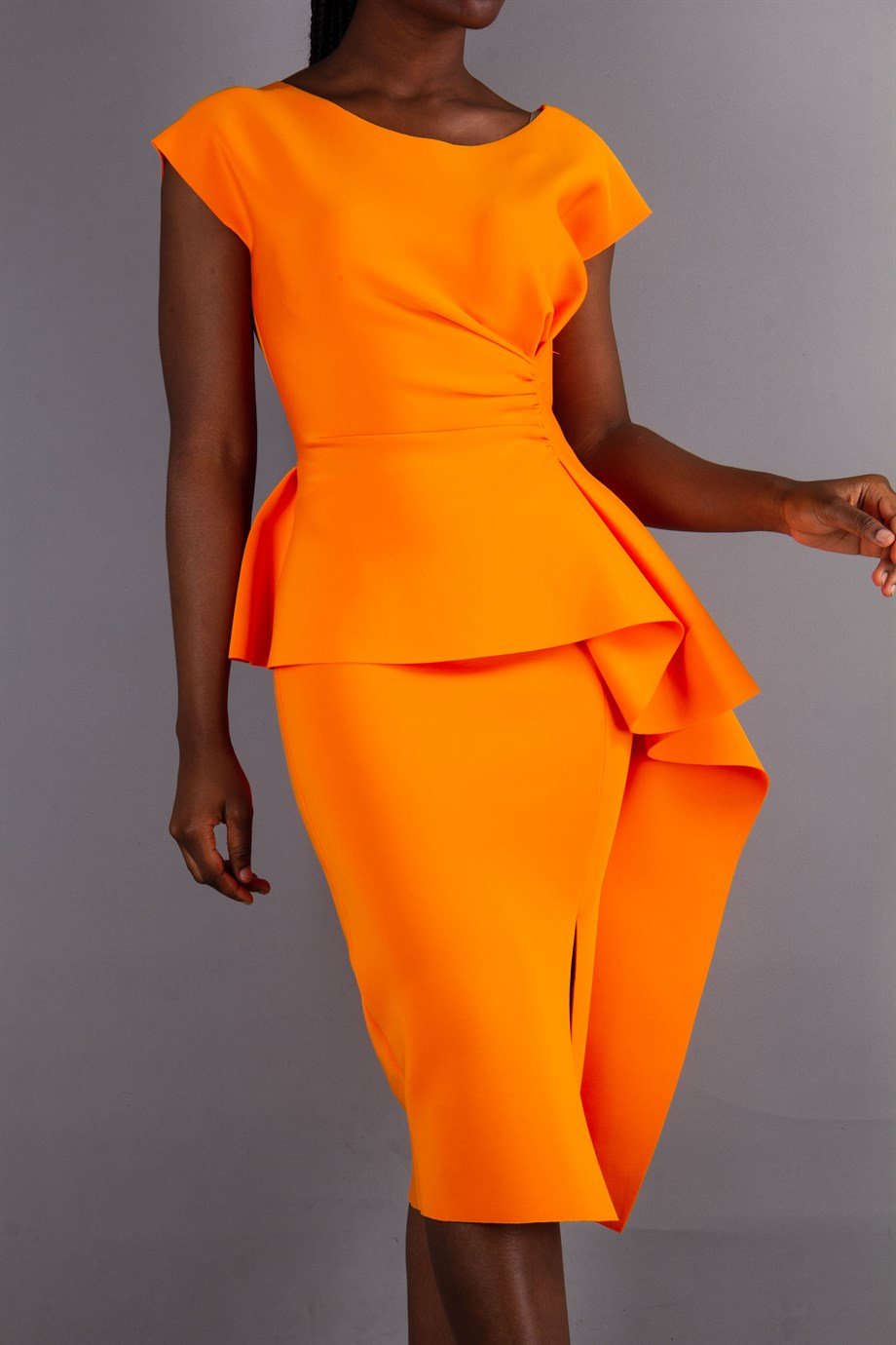 Waist Twisted Peplum Scuba Big Size Dress - Orange