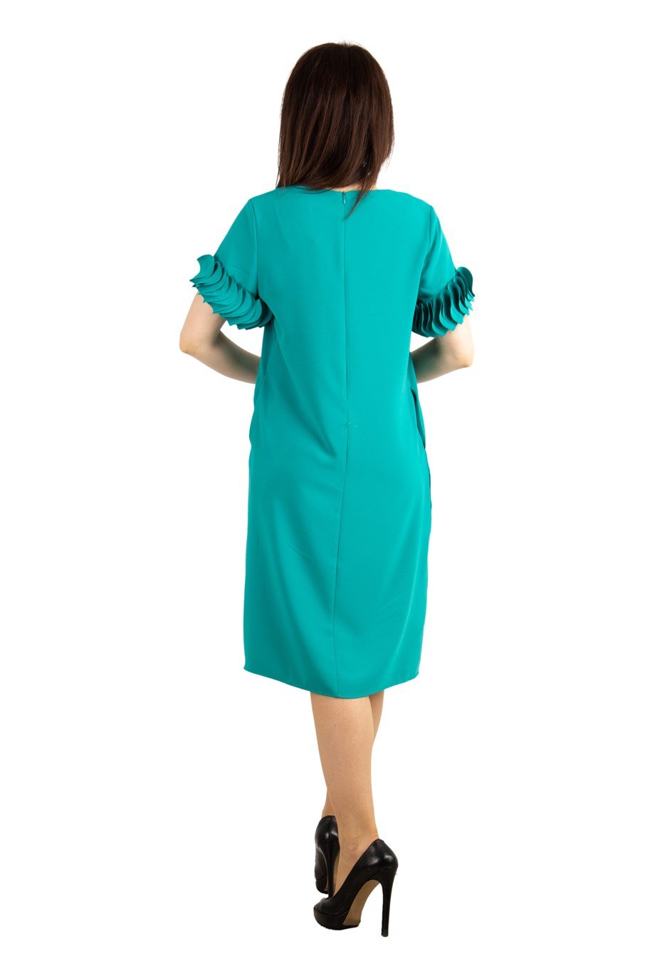 Wavy Short Sleeves Big Size Dress - Benetton Green