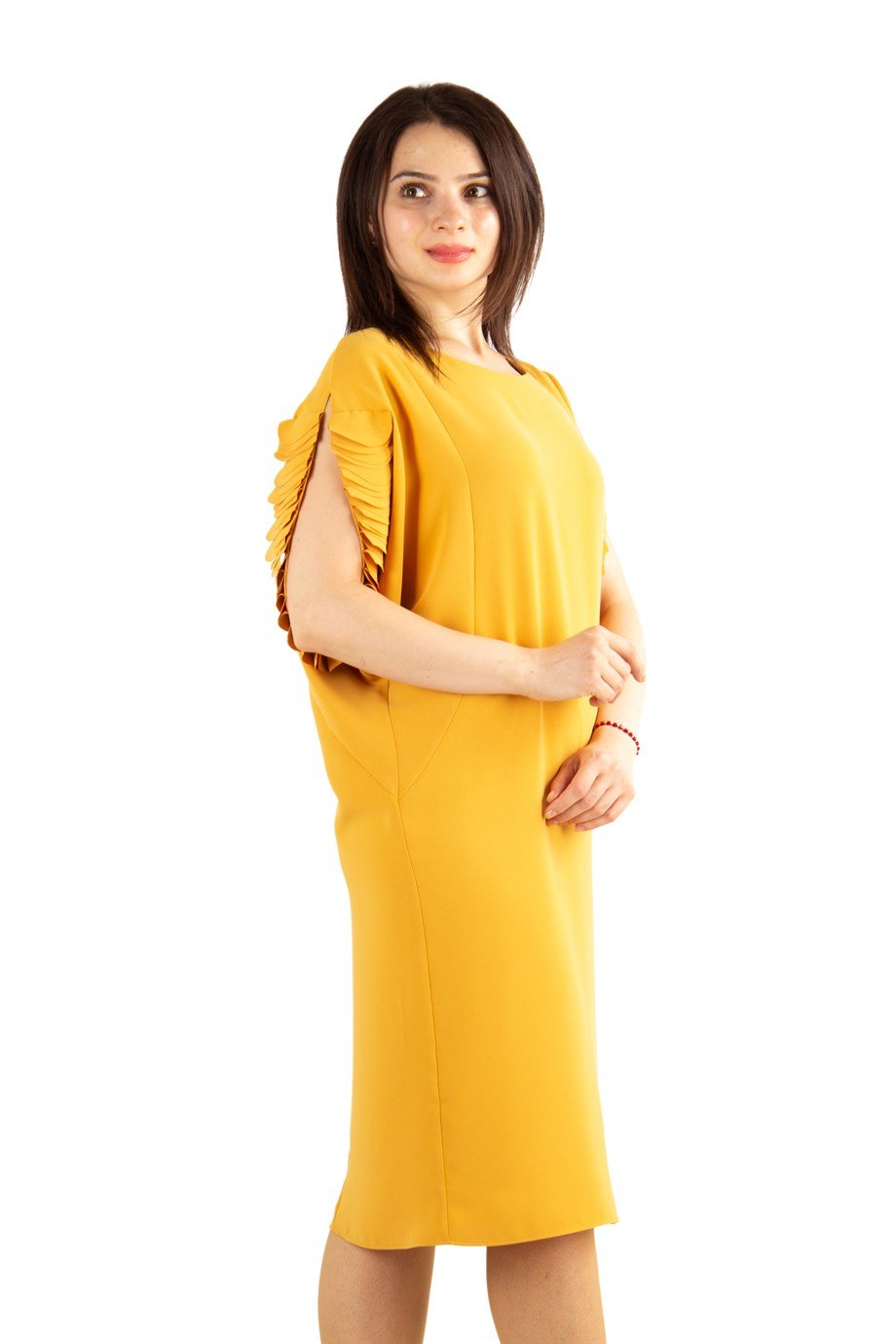 Wavy Sleeves Batwing Big Size Dress - Mustard