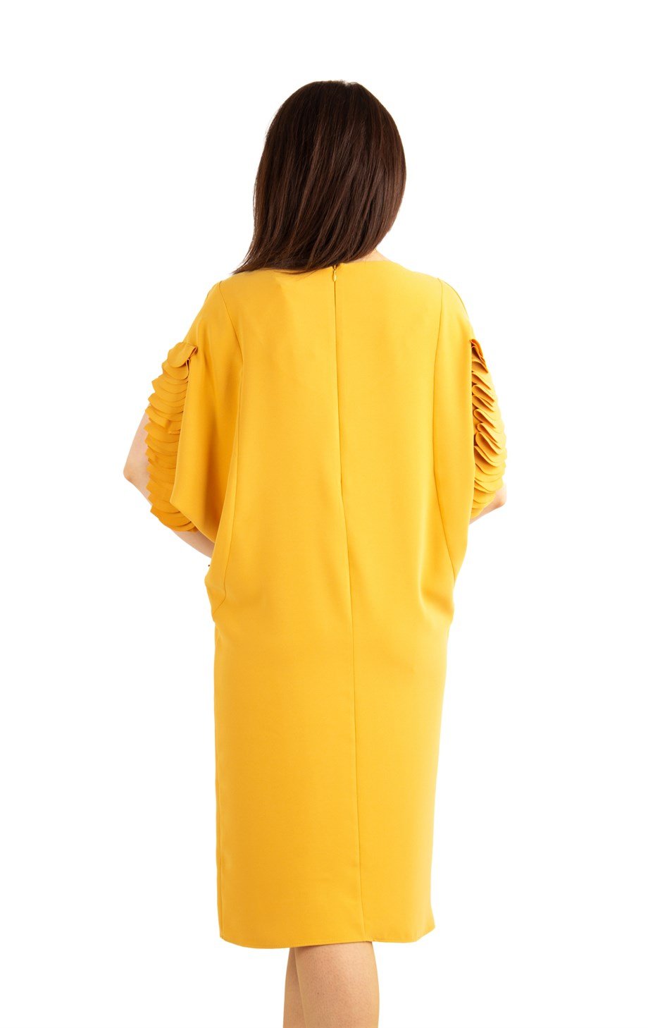 Wavy Sleeves Batwing Big Size Dress - Mustard