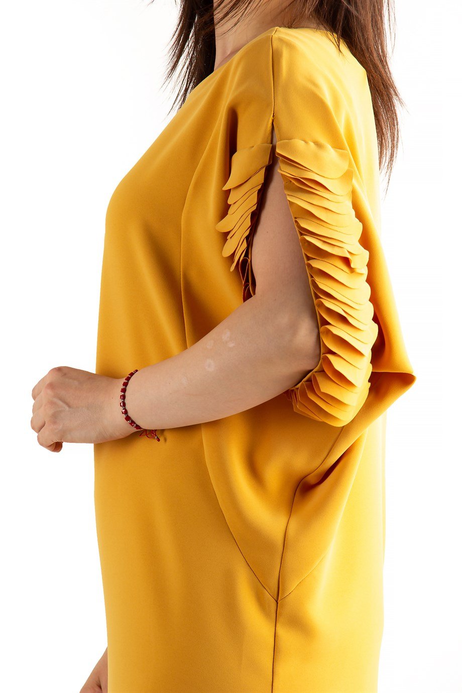 Wavy Sleeves Batwing Big Size Dress - Mustard