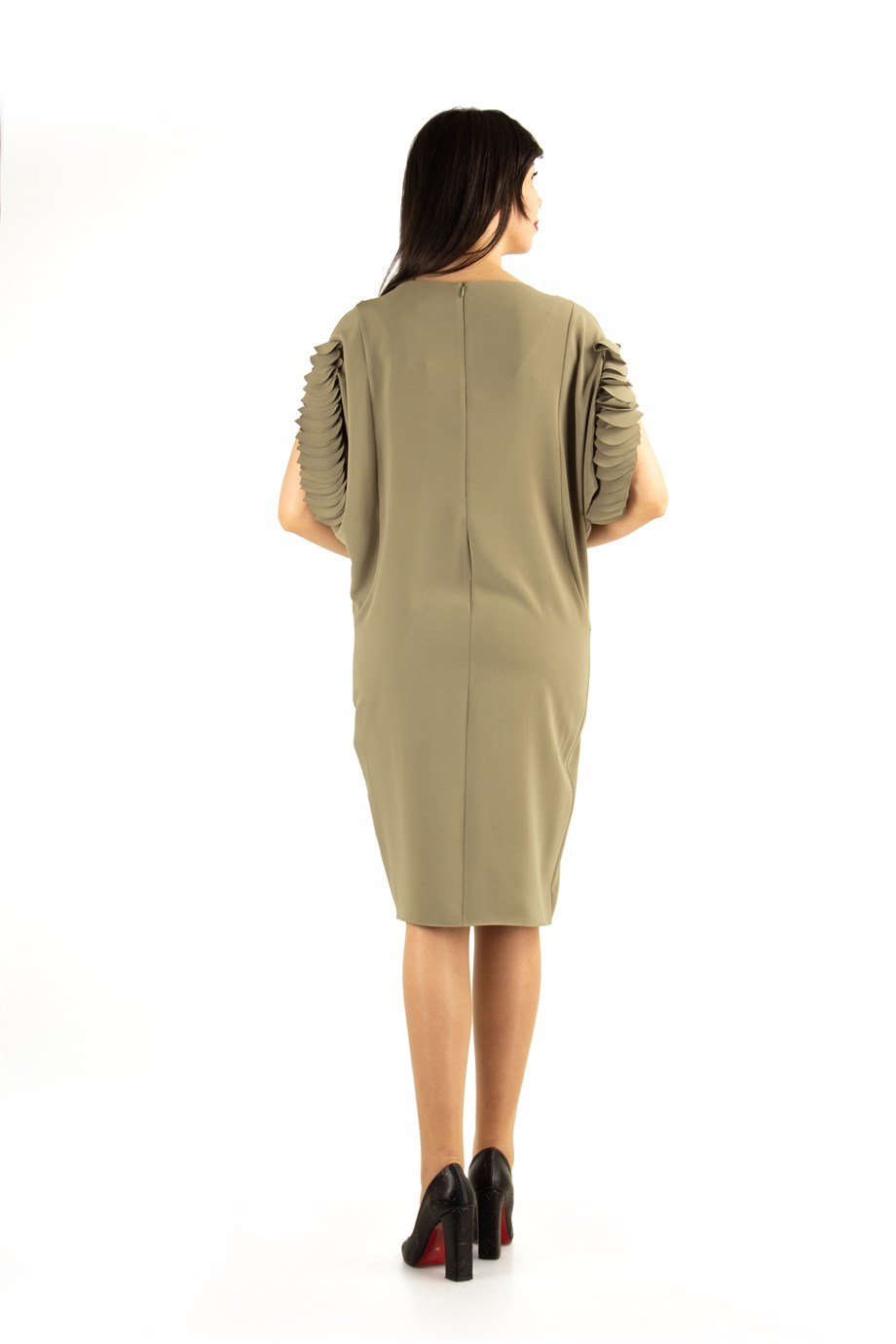 Wavy Sleeves Batwing Dress - Khaki