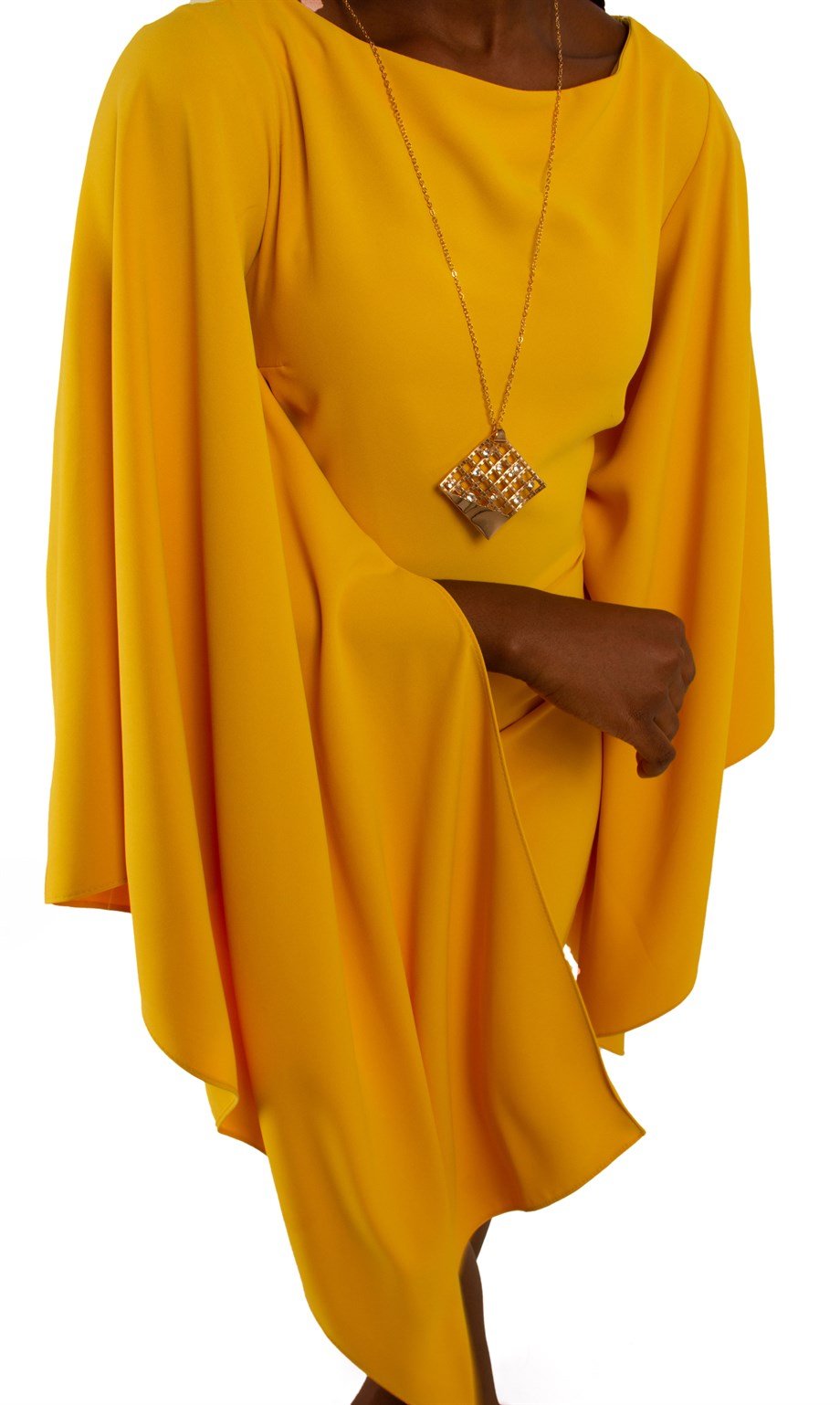 Wide Long Sleeves Elegant Dress - Yellow