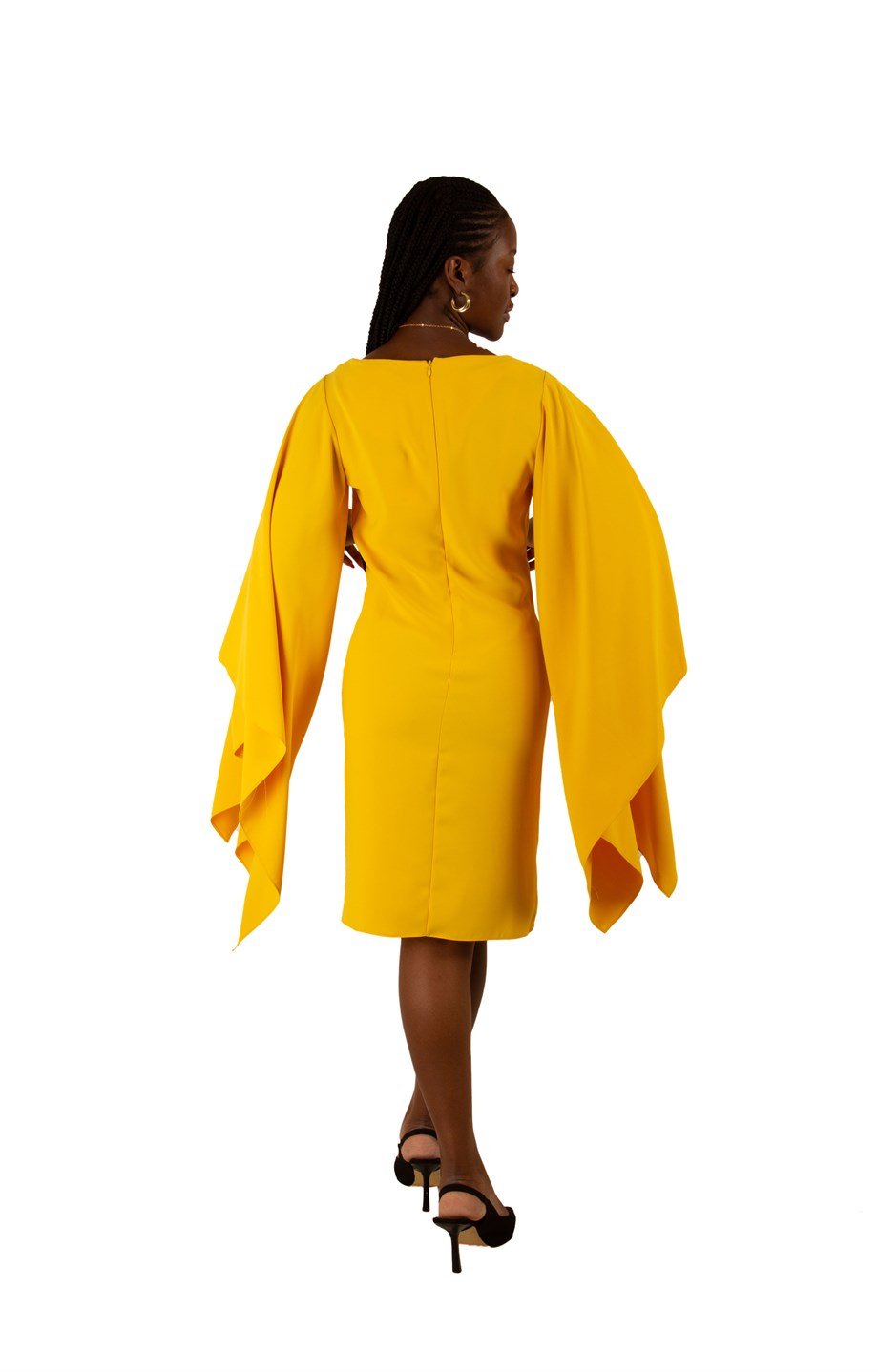 Wide Long Sleeves Elegant Dress - Yellow