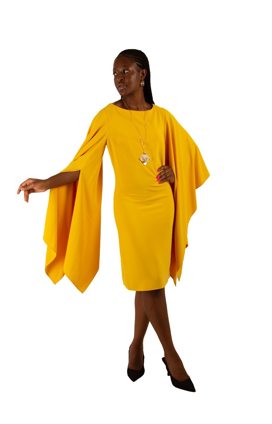 Wide Long Sleeves Elegant Dress - Yellow