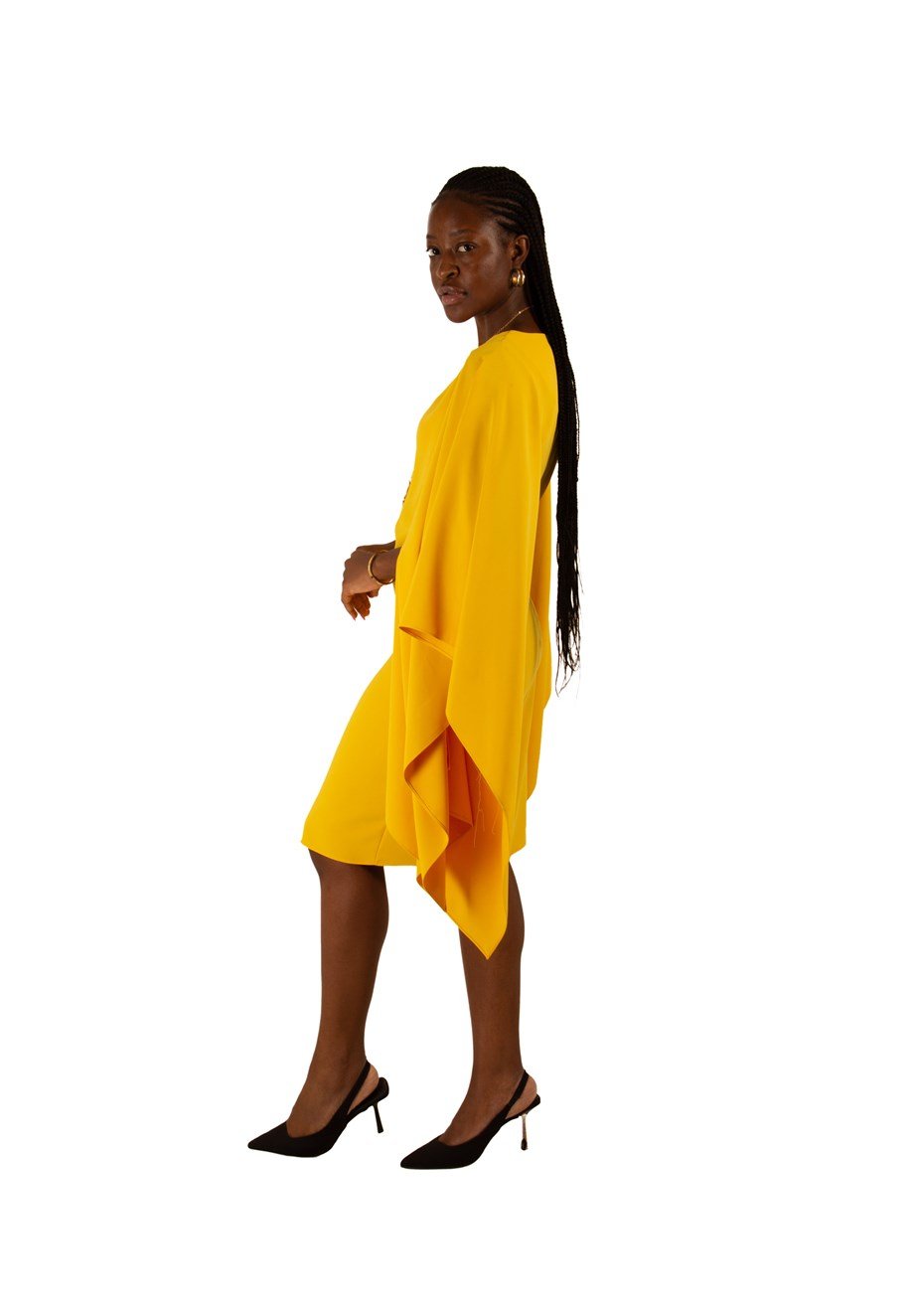 Wide Long Sleeves Elegant Dress - Yellow
