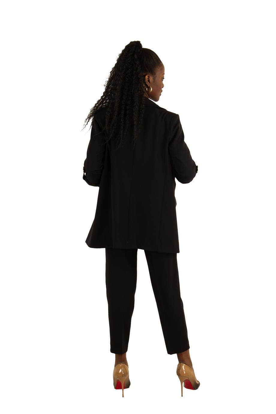 Women's Blazer Jacket With Gold Button - Black