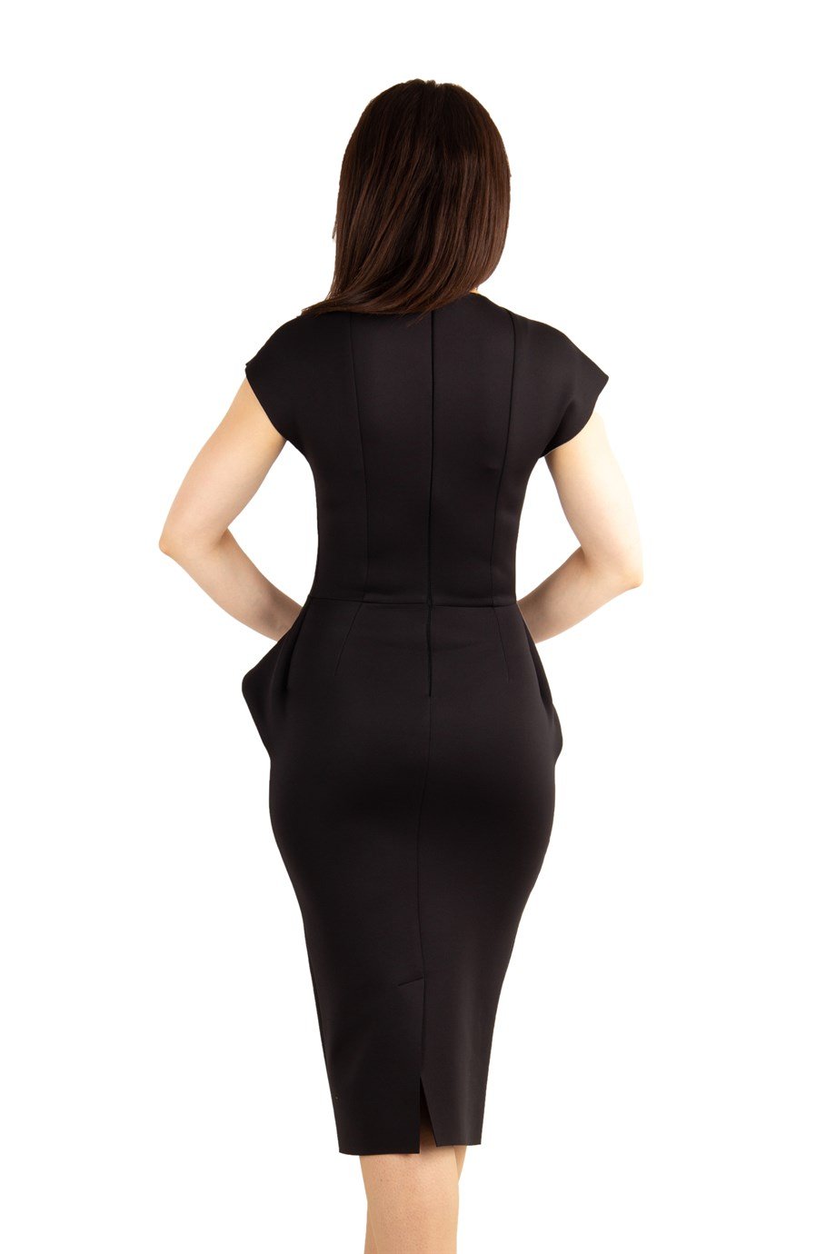 Zipper Detailed Peplum Big Size Dress - Black