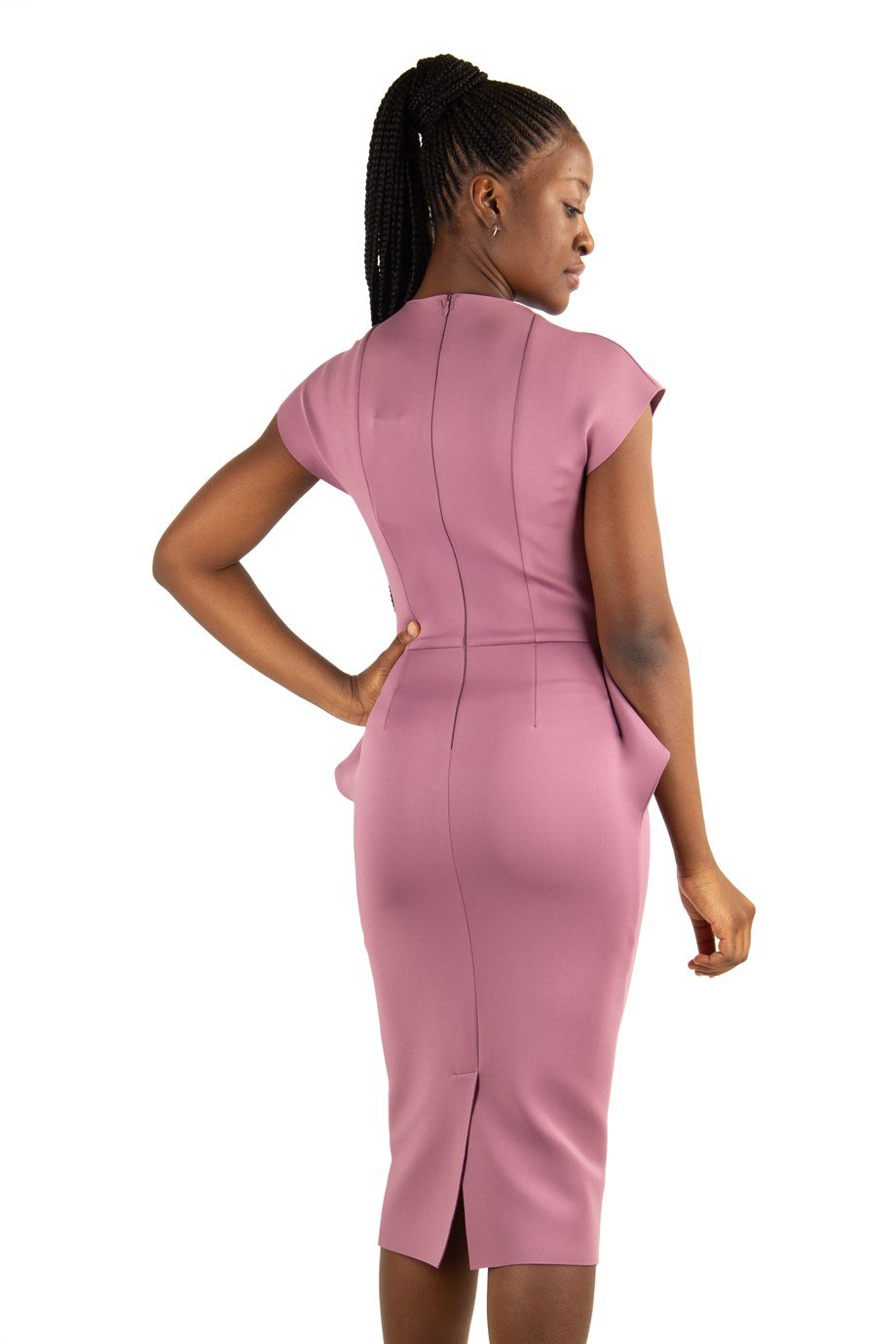 Zipper Detailed Peplum Dress - Rusty Rose