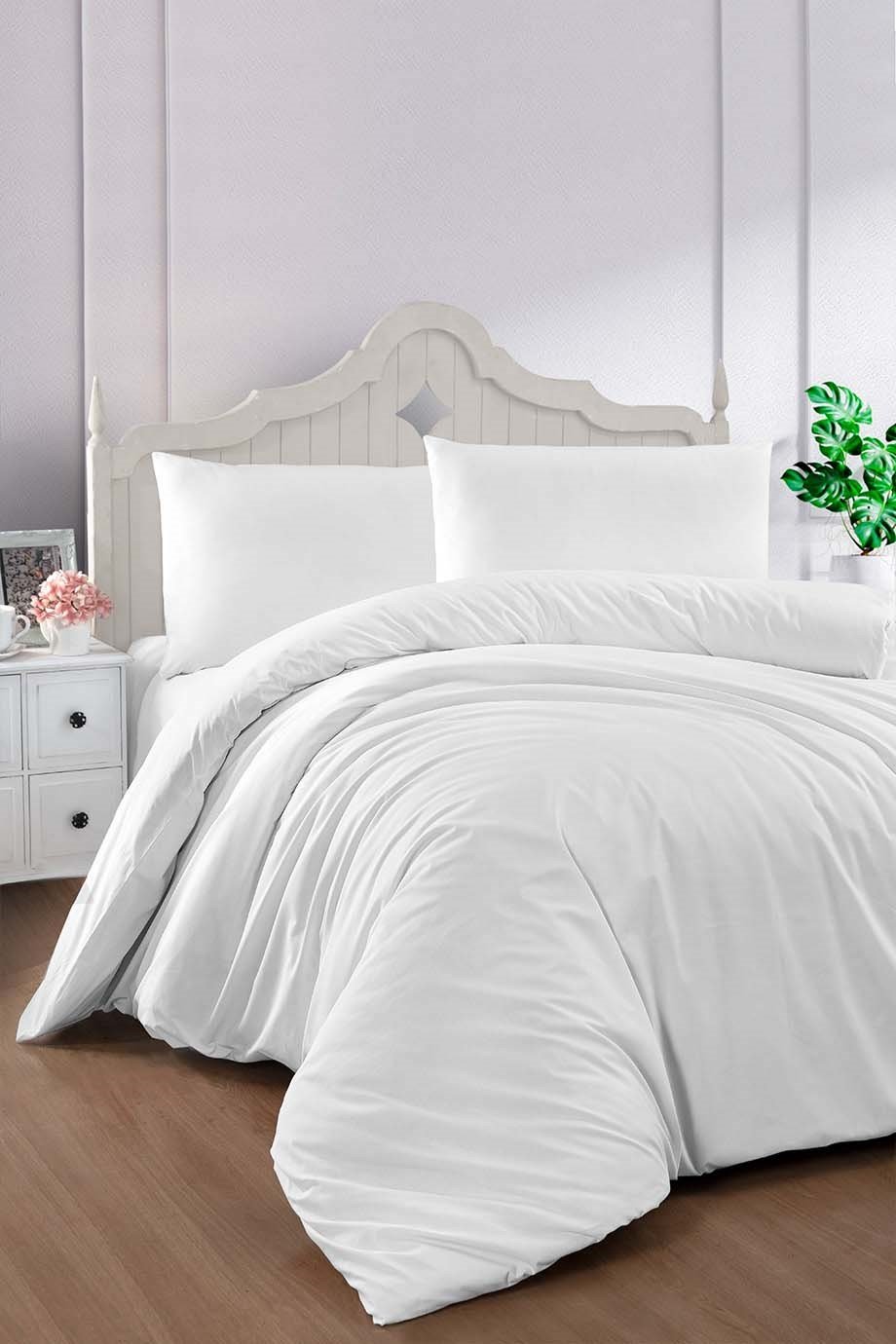 POLYCOTTON NEVRESIM TAKIMI ÇIFT KISILIK BEYAZ 200X220