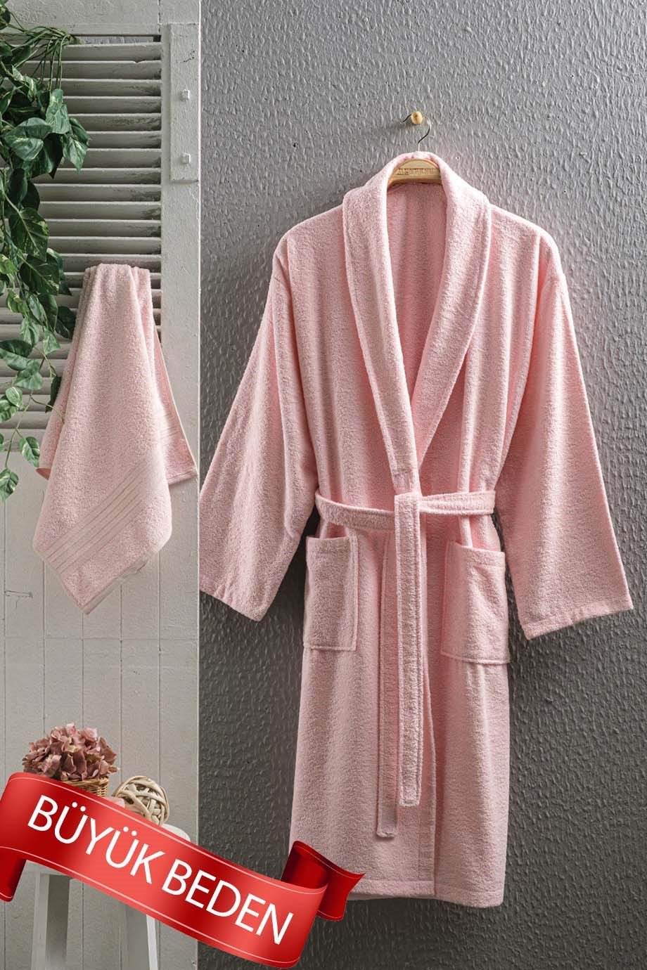 RIVA BORNOZ SET BÜYÜK BEDEN 2LI SET PUDRA XL