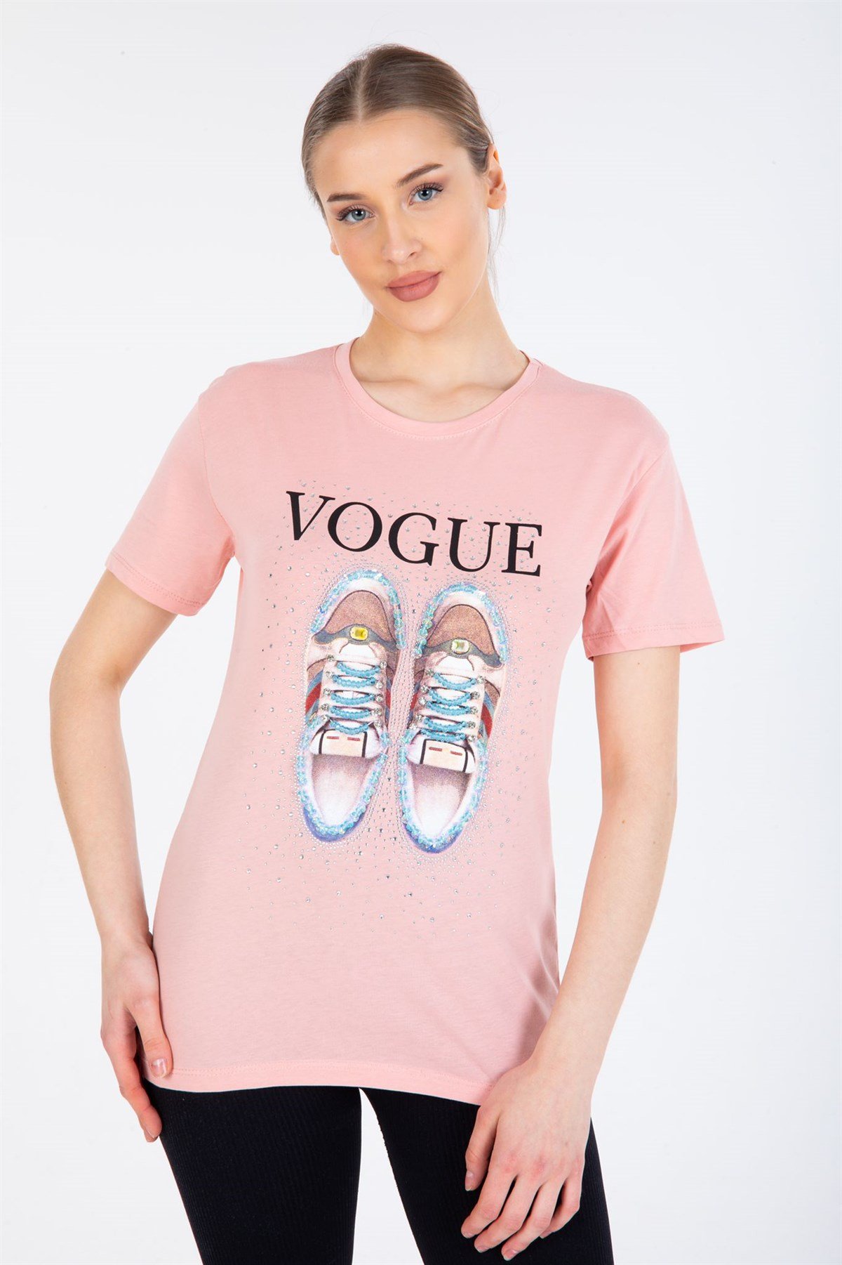 PEMBE  VOGUE TAŞLI T-SHİRT