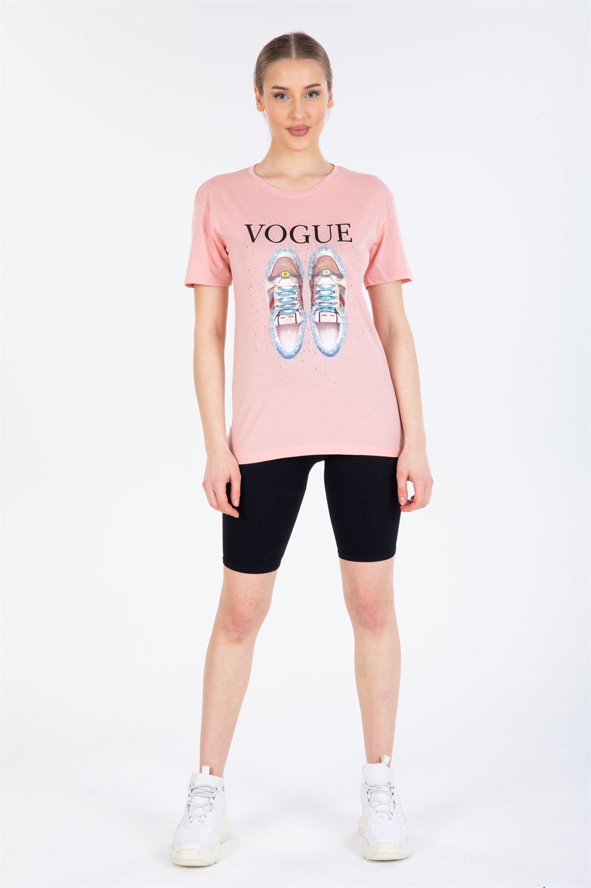 PEMBE  VOGUE TAŞLI T-SHİRT