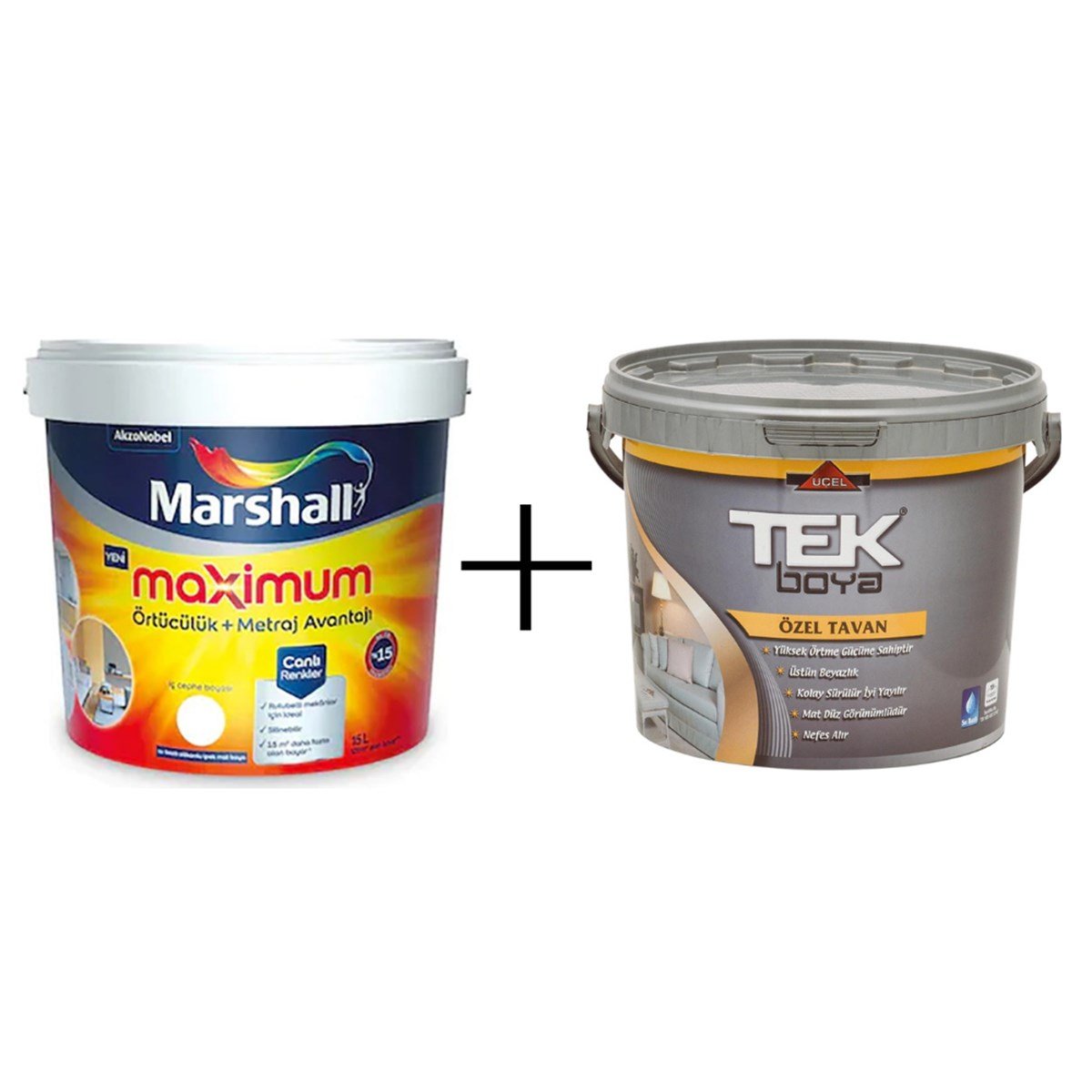 Marshall Maximum Silikonlu İpek Mat İç Cephe Boyası 17,5 Kg + 10 kg Tek Tavan Boyası Boya Seti