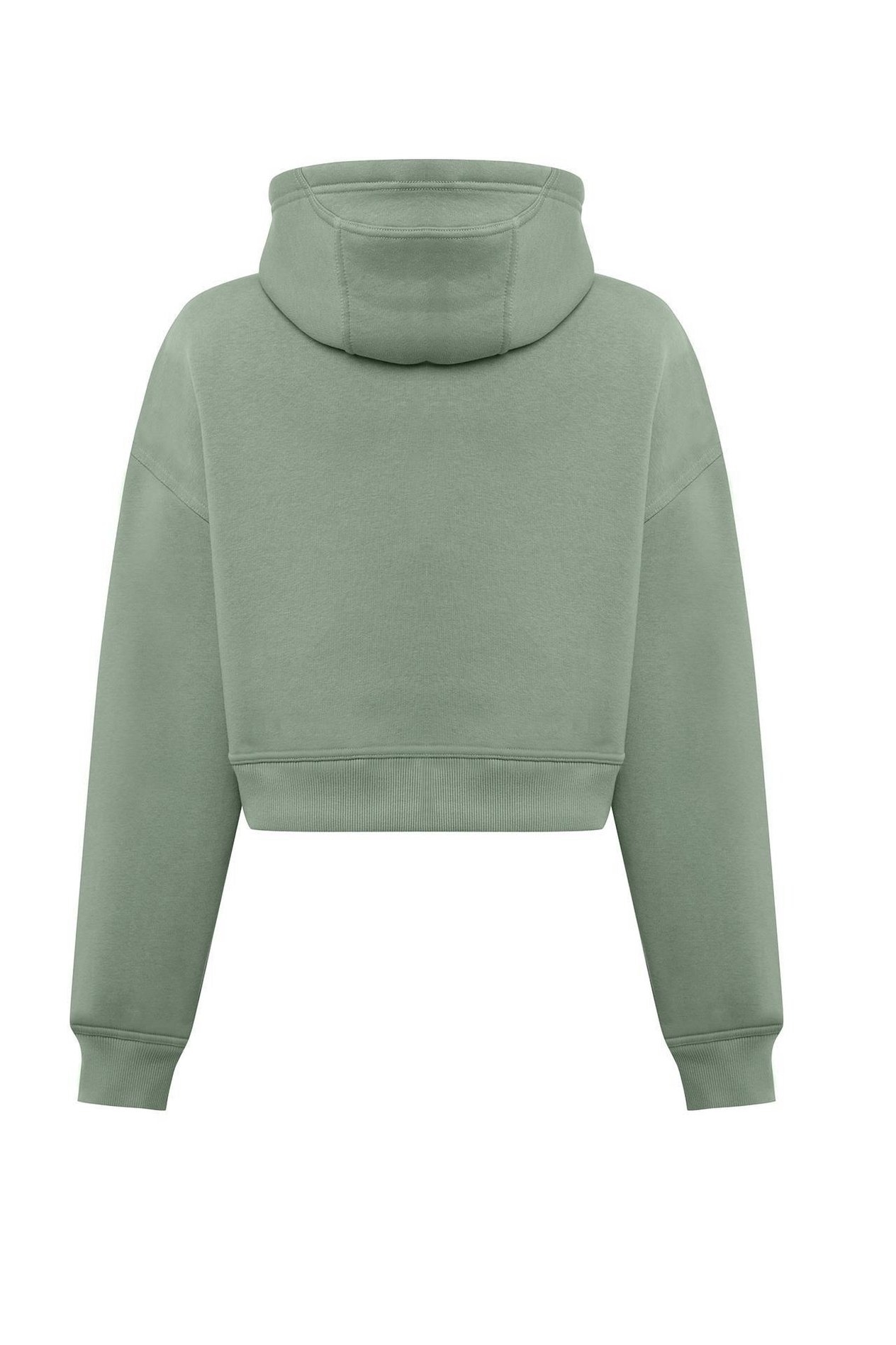 Oversize Fit Nakışlı Adaçayı - Haki Kadın Crop Hoodie / Sweatshirt