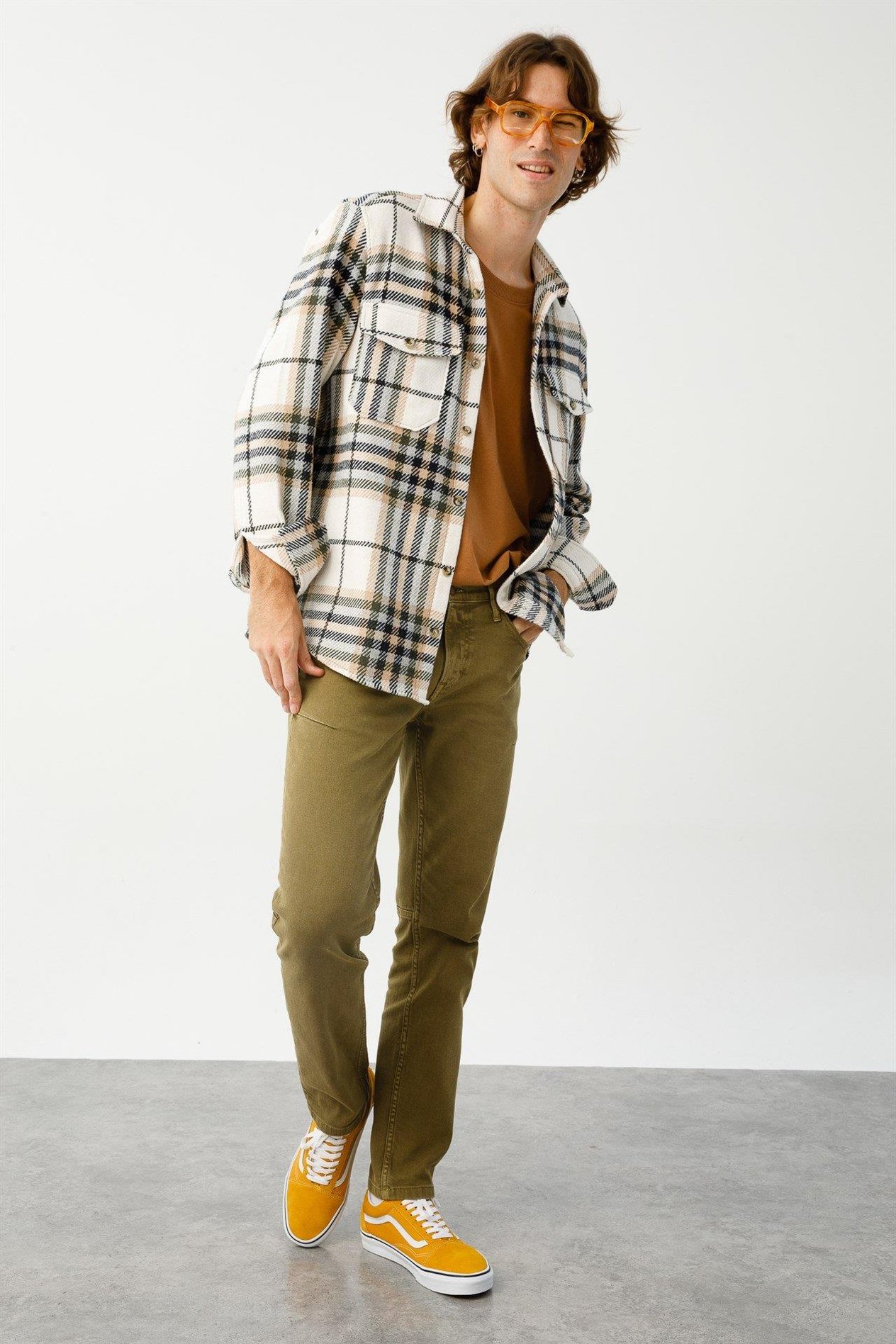 Regular Fit Yeşil-Krem Erkek Gömlek