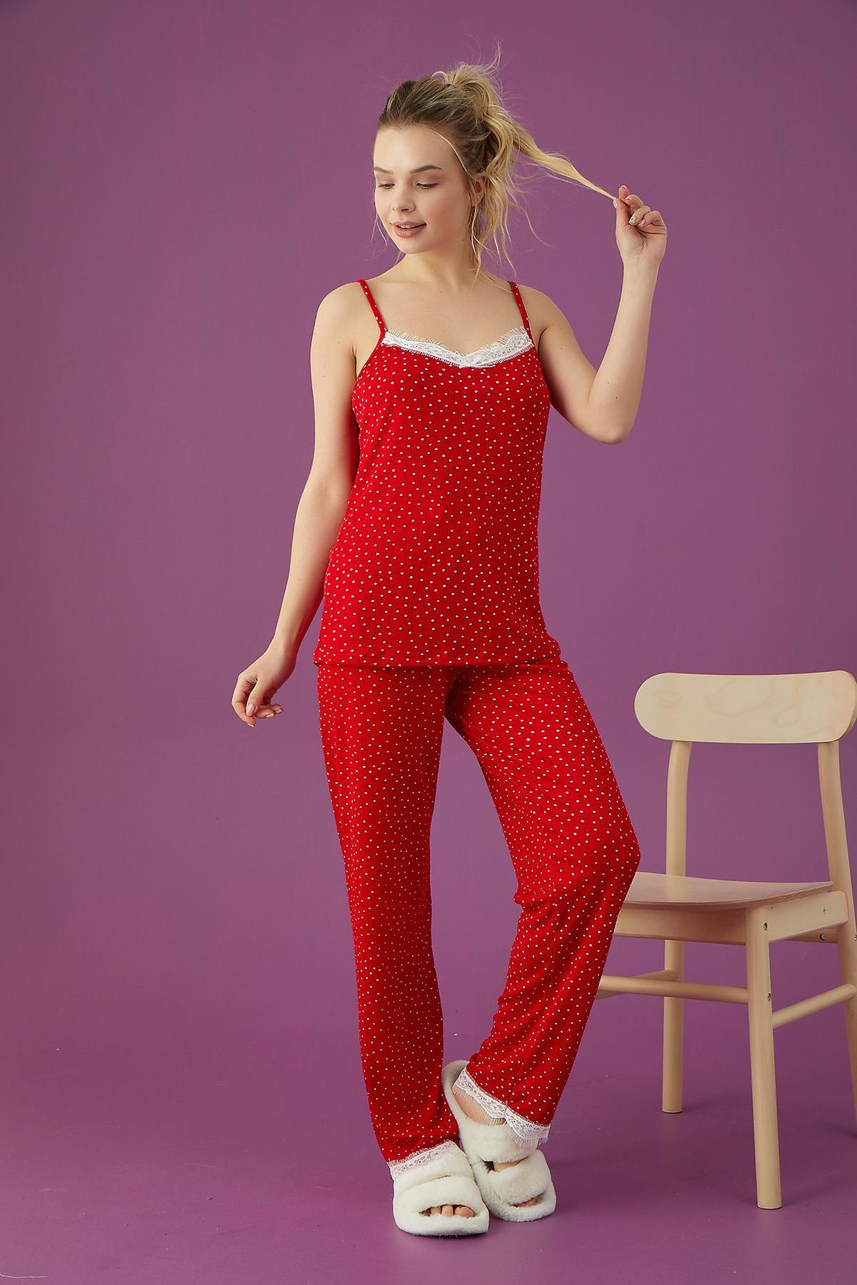 Bayan Puantiye Baskı İp Pijama Takımı  (PGS101-20)