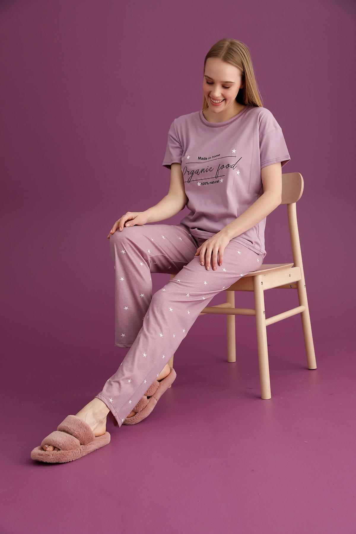Bayan Yıldız Baskılı Kısa Kollu Pijama Takımı (2101-19)