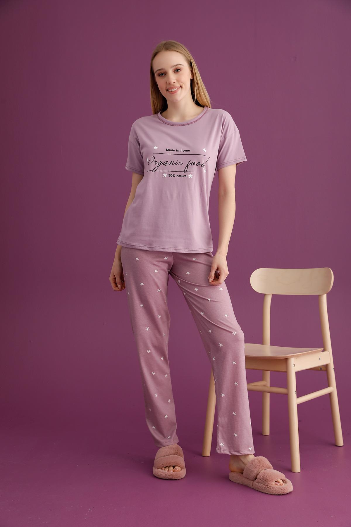 Bayan Yıldız Baskılı Kısa Kollu Pijama Takımı (2101-19)
