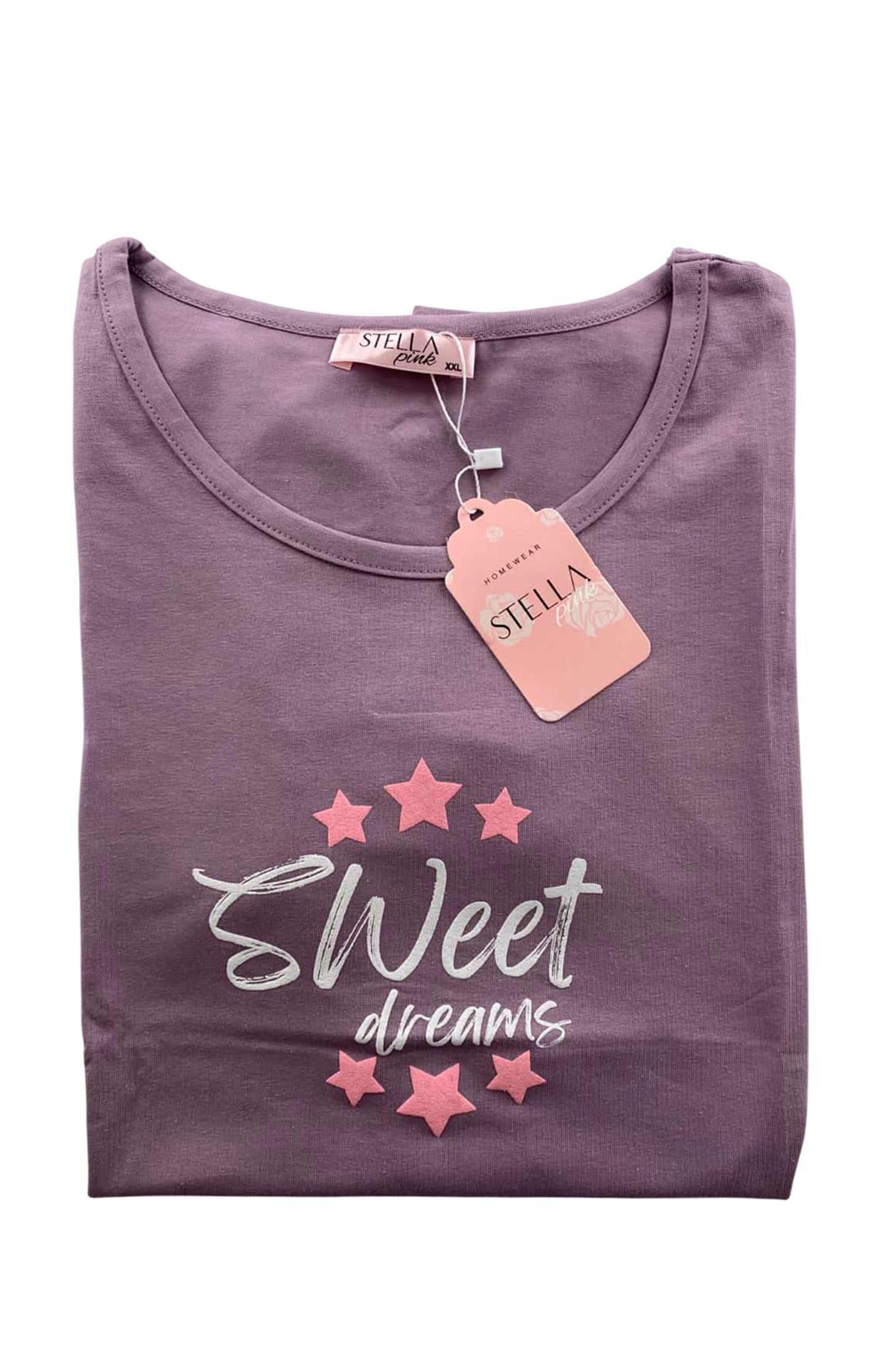 Kadın Battal Yıldız Desenli Kısa Kollu  Şortlu Pijama Takım - 5510 - STLLA PNK