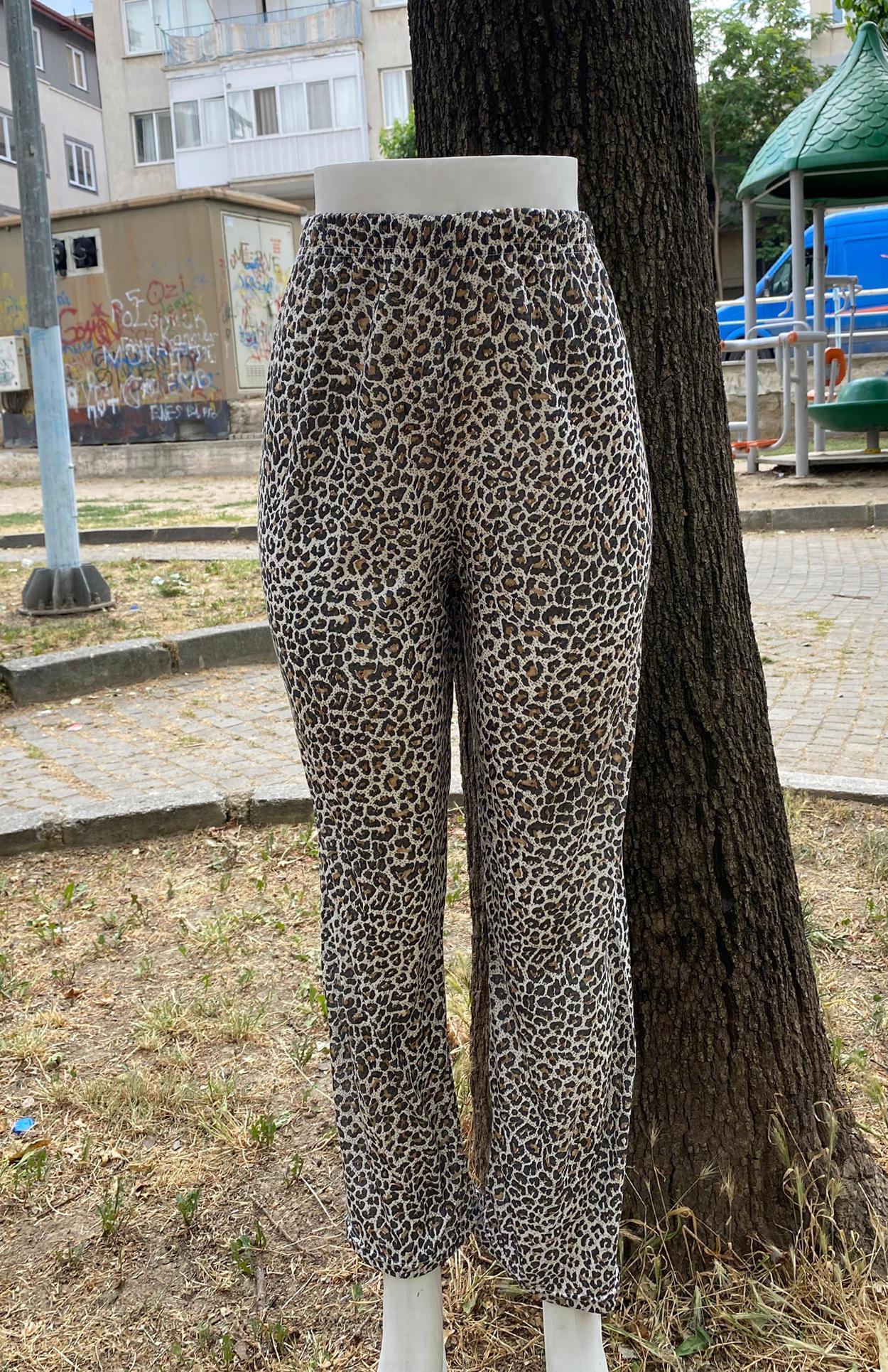 Kadın Leopar Desenli Kısa Kollu Pijama Takım - 5791 - STL MODA