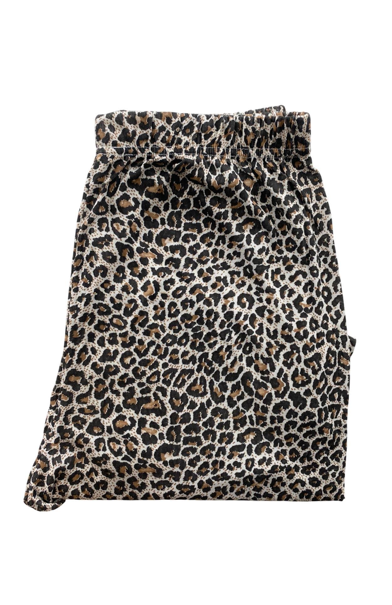 Kadın Leopar Desenli Kısa Kollu Pijama Takım - 5791 - STL MODA