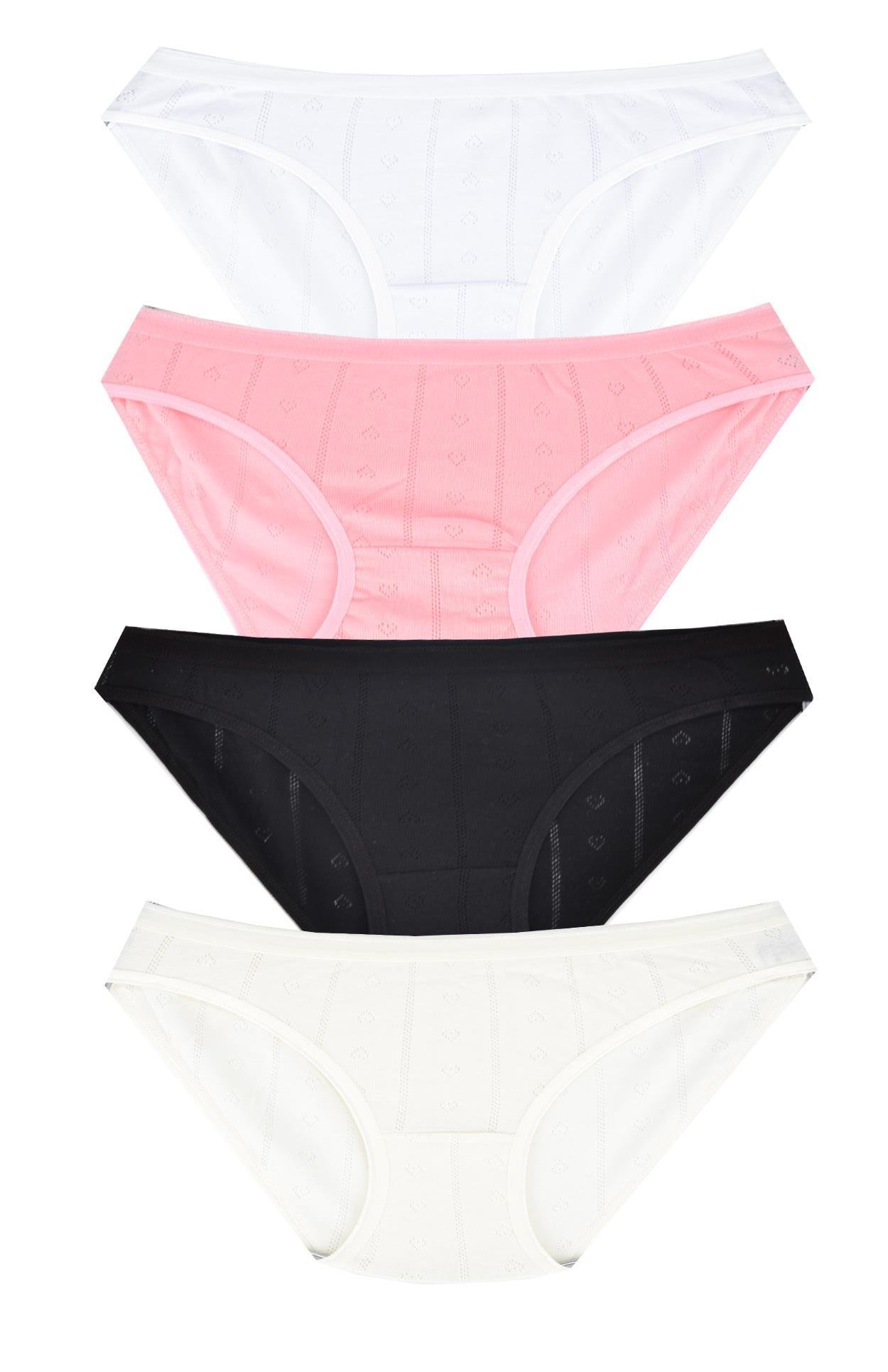 Tutku Kadın 4 lü Jakarlı Pamuklu Slip (Siyah-Beyaz-Pembe-Ekru) - Standart