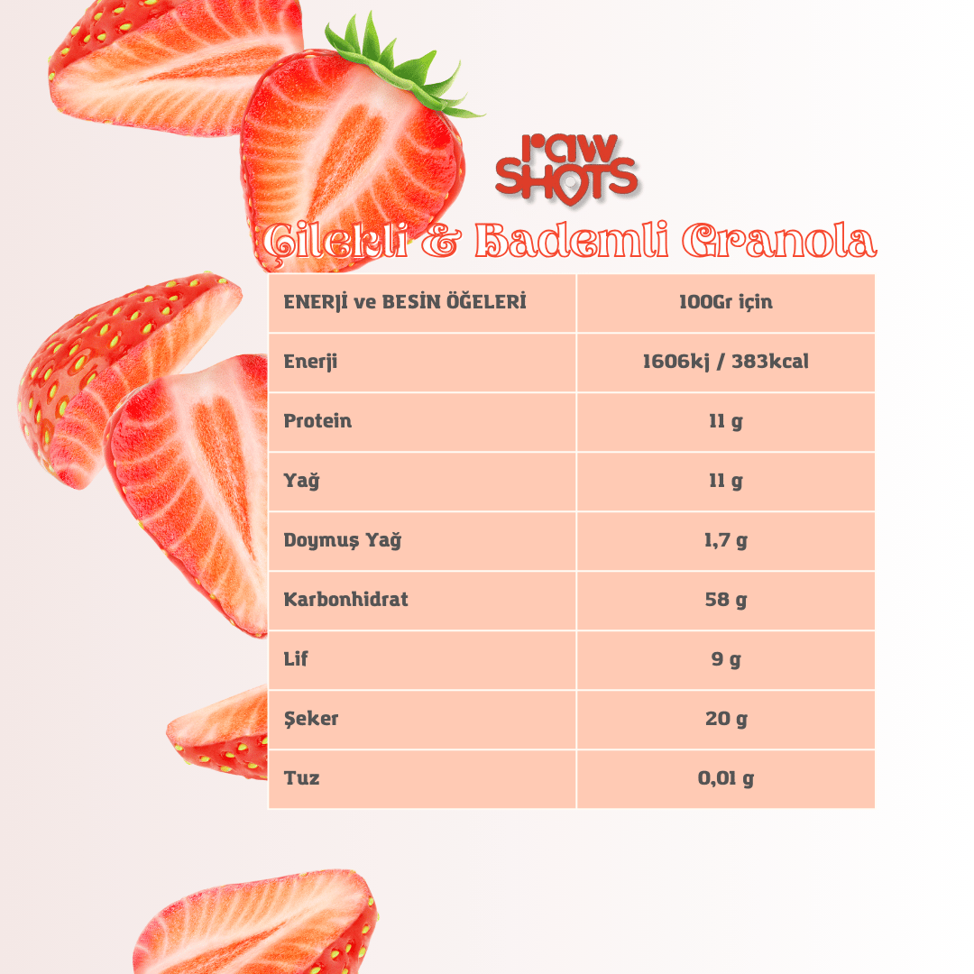 Sağlıklı AtıştırmalıkRawShots Çilekli & Bademli Granola 300g