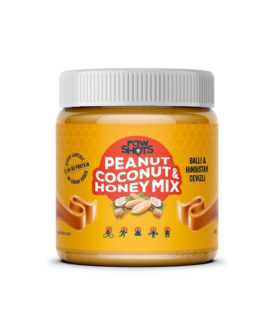 Sağlıklı AtıştırmalıkRawShots PeaNut Coconut & Honey Mix Yer Fıstığı Ezmesi 360g