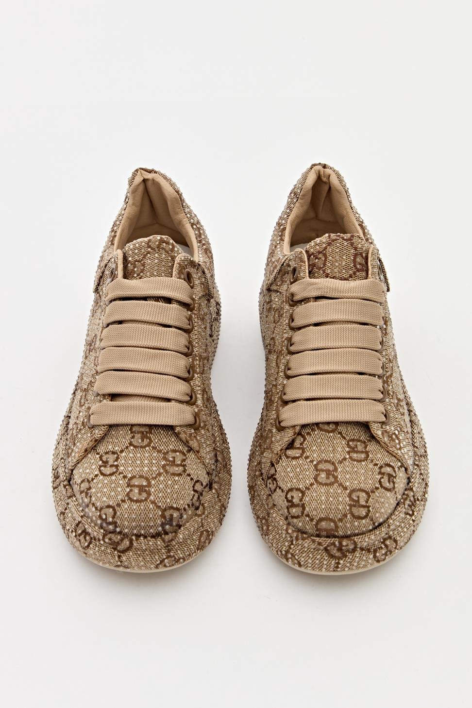 Kadın Bağcıklı Taş Detaylı Sneaker CAMEL