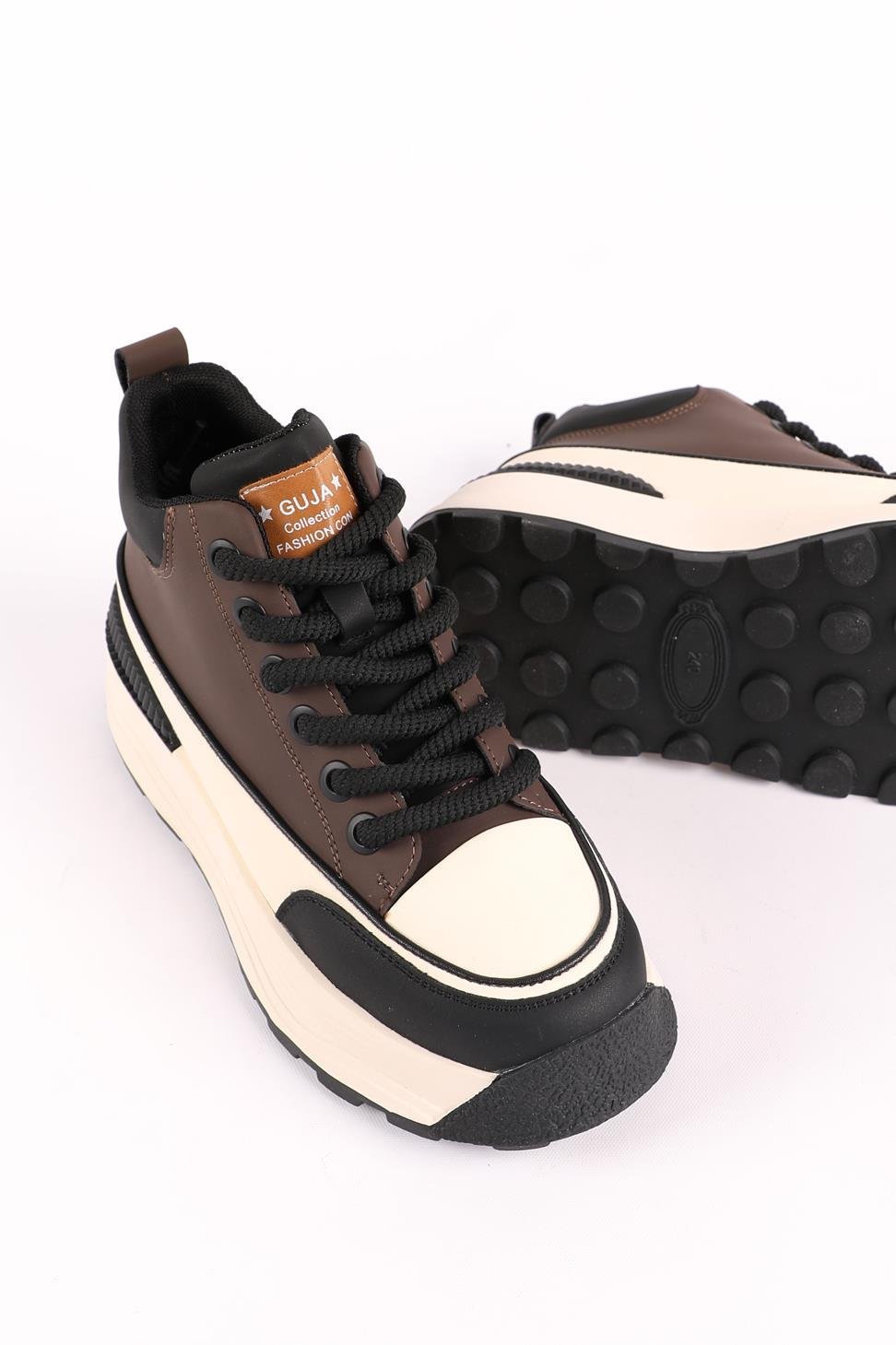 Kadın Kalın Taban Bağcıklı Sneaker Kahve