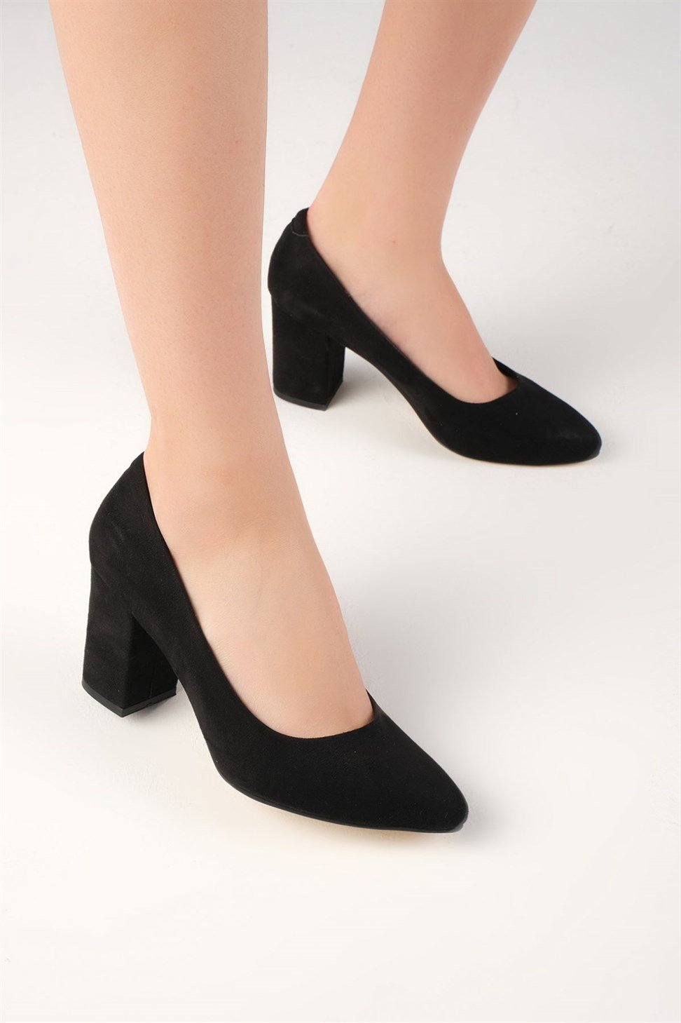 Kadın Kalın Topuklu Stiletto SÜET SİYAH