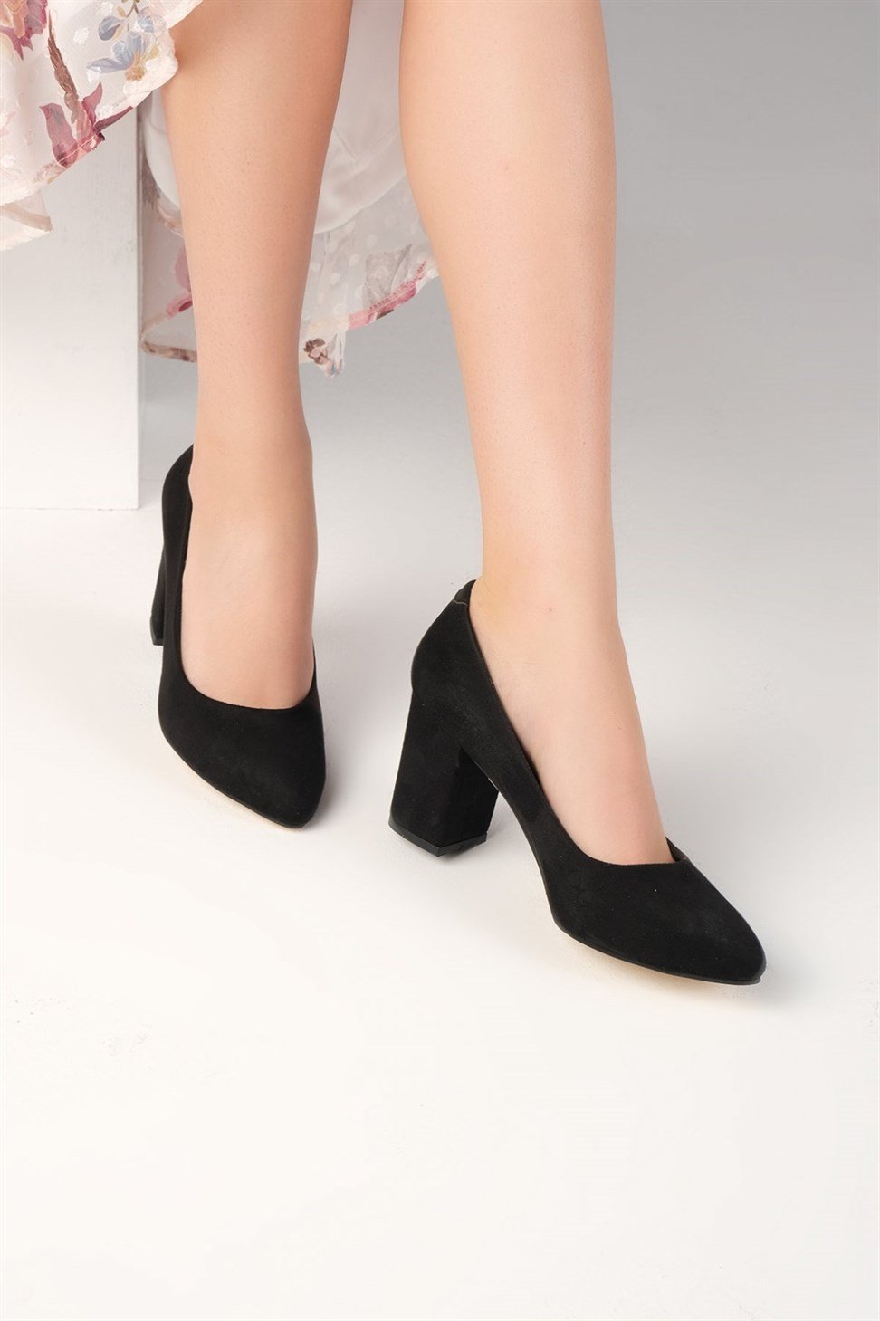 Kadın Kalın Topuklu Stiletto SÜET SİYAH
