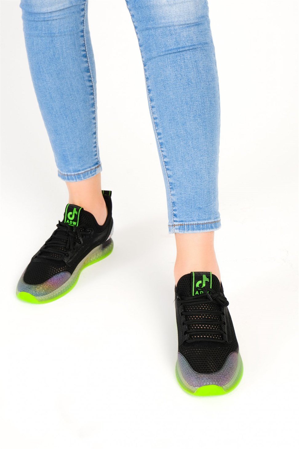 Kadın Renkli File Spor Ayakkabı & Sneaker SİYAH/YEŞİL