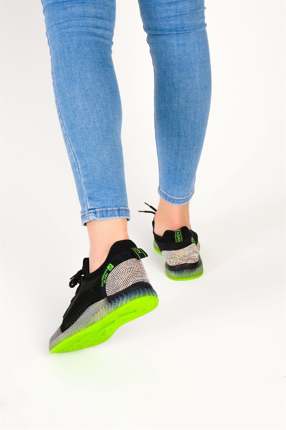 Kadın Renkli File Spor Ayakkabı & Sneaker SİYAH/YEŞİL