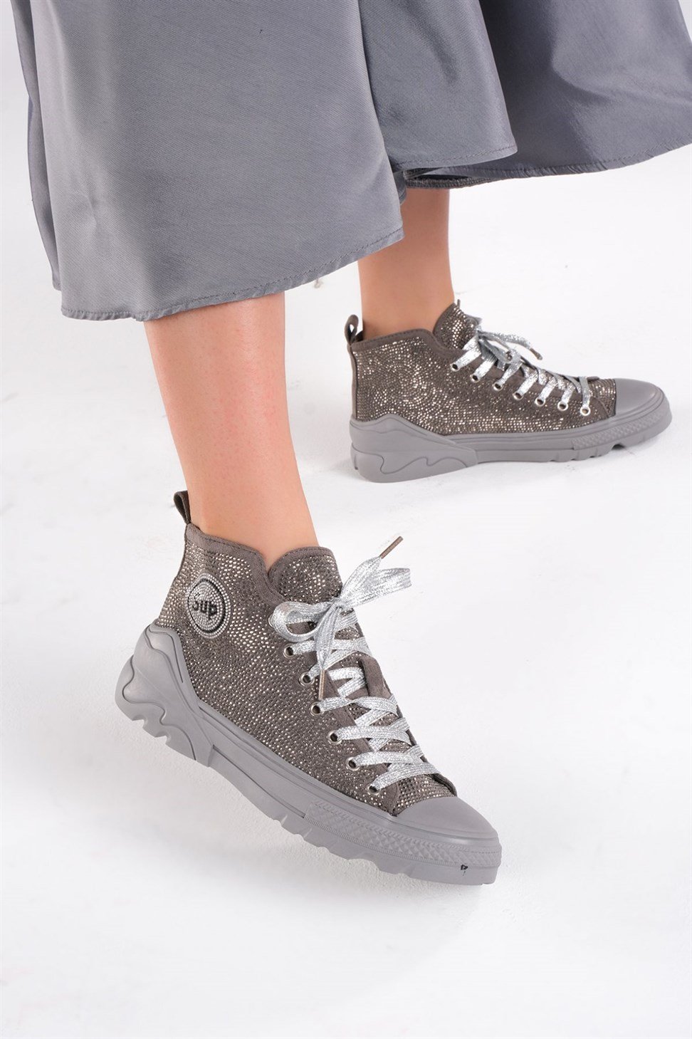 Kadın Taşlı Spor Ayakkabı & Sneakers GRİ