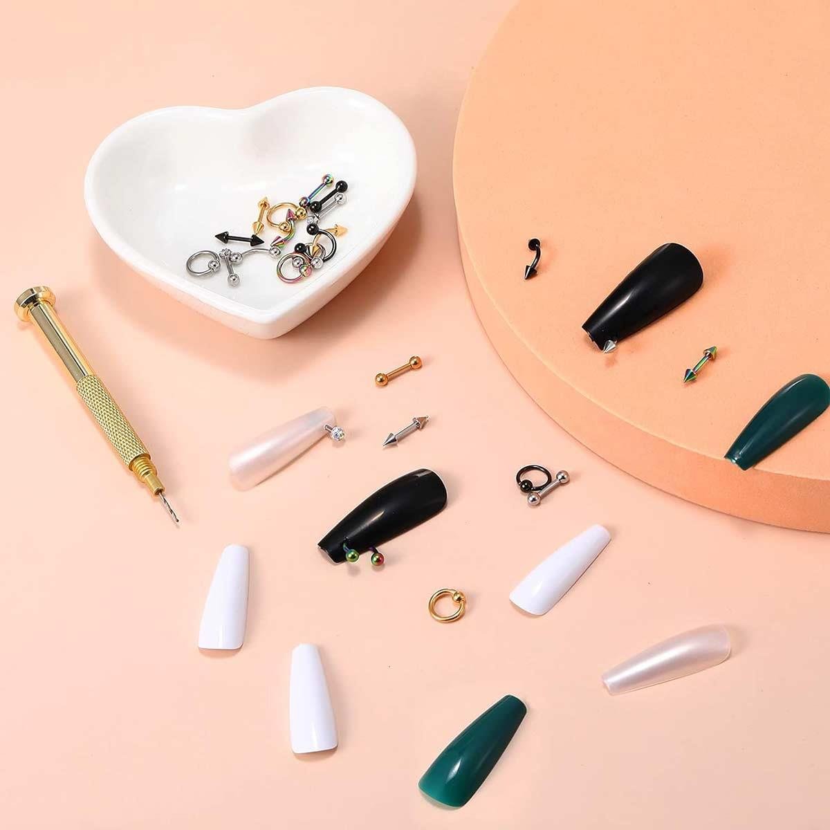 Adanil Top Uçlu Yay Tırnak Piercingi Nail Art Süsleme Piercing 5 Adet Karışık Renk - ADANİL-TIRNAK-PIERCING-YAY-TOP-KARIŞIK