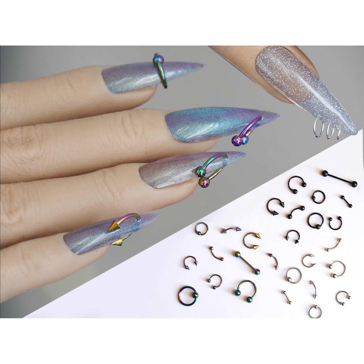 Adanil Top Uçlu Yay Tırnak Piercingi Nail Art Süsleme Piercing 5 Adet Karışık Renk - ADANİL-TIRNAK-PIERCING-YAY-TOP-KARIŞIK