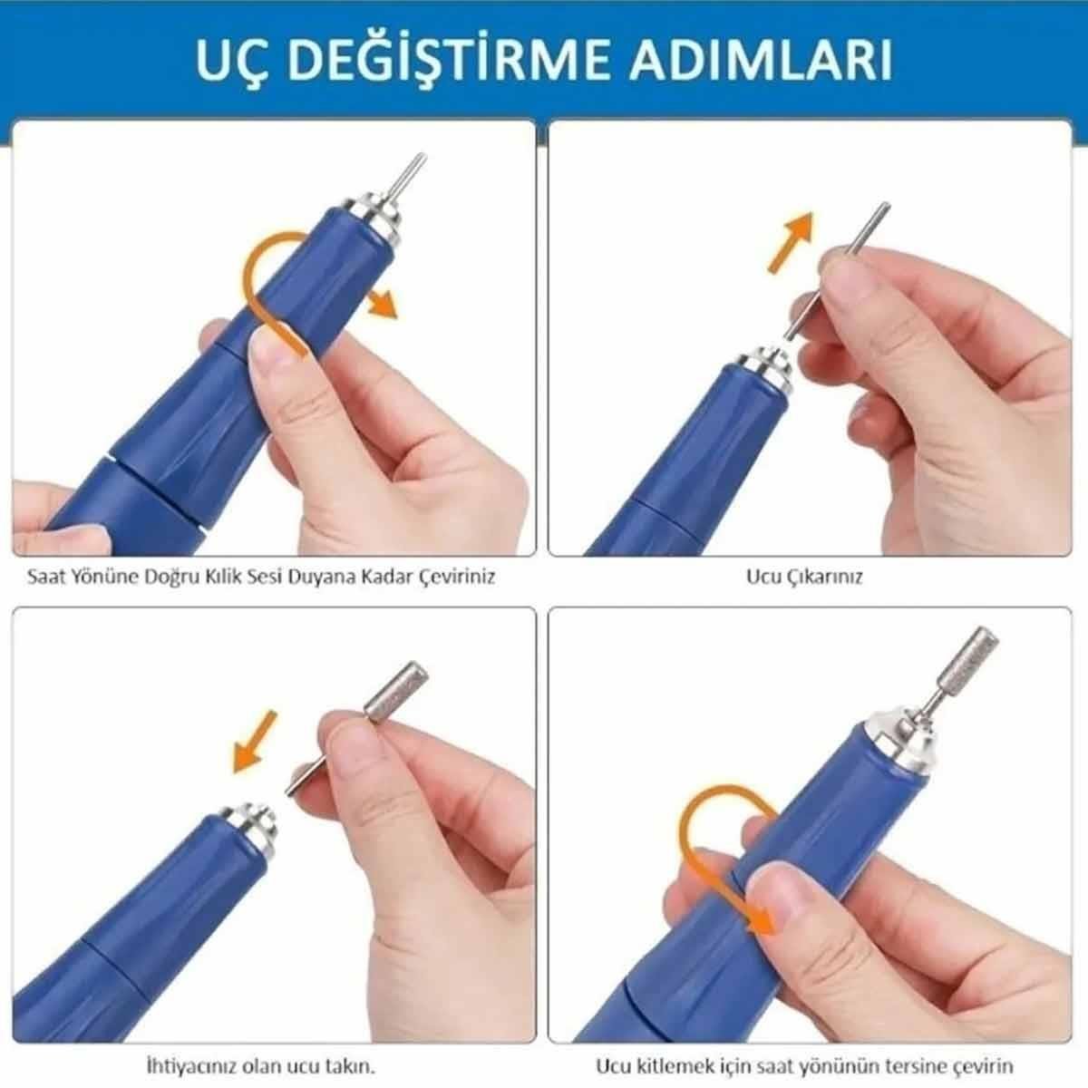 STRONG 210 ELEKTRİKLİ FREZE TÖRPÜ MAKİNESİ 65 W ve 6'LI SERAMİK ve RUS FREZE SETİ NO 5 - STRONG-210-FREZE-SET-5-ADANİL