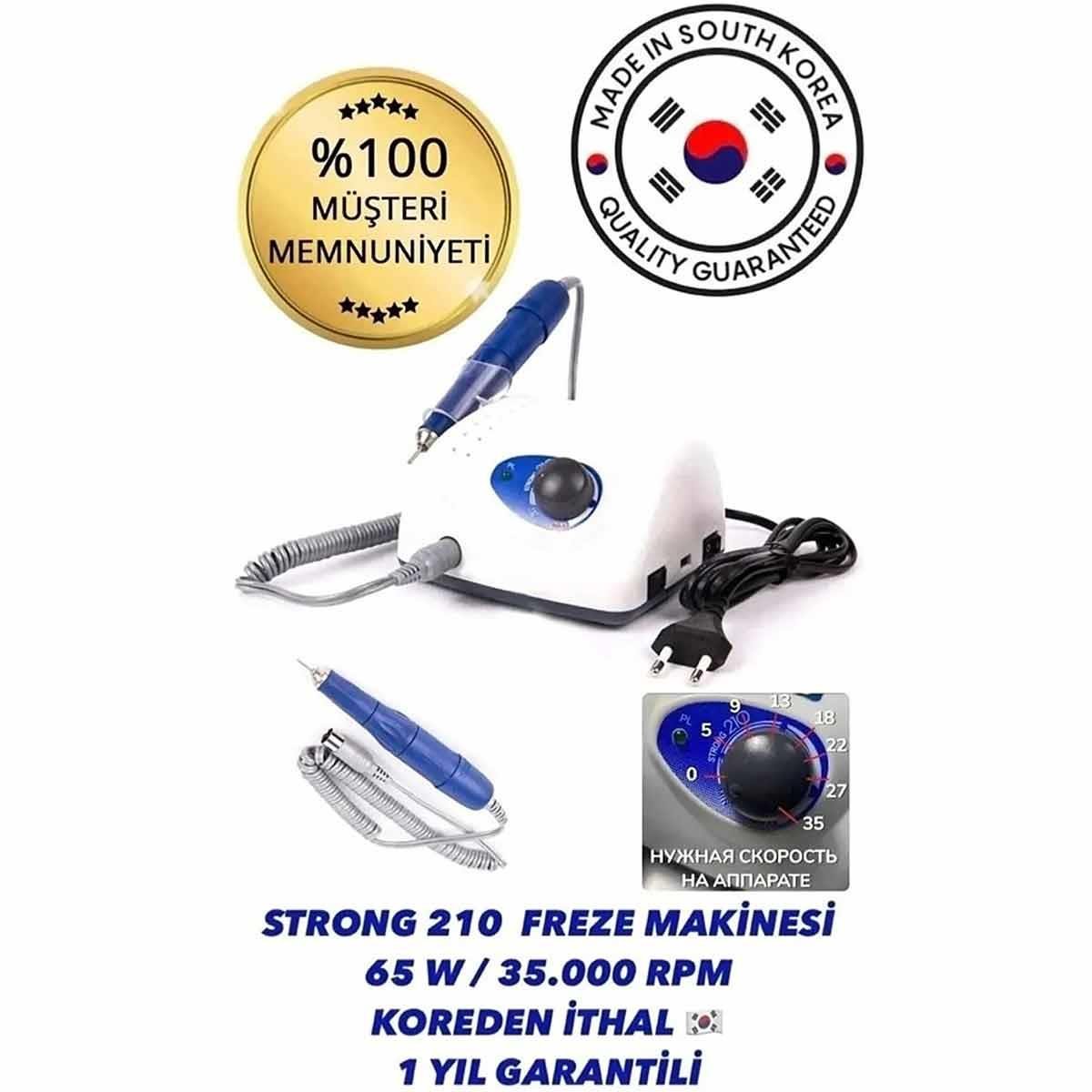 STRONG 210 ELEKTRİKLİ FREZE TÖRPÜ MAKİNESİ 65 W ve 6'LI SERAMİK ve RUS FREZE SETİ NO 5 - STRONG-210-FREZE-SET-5-ADANİL