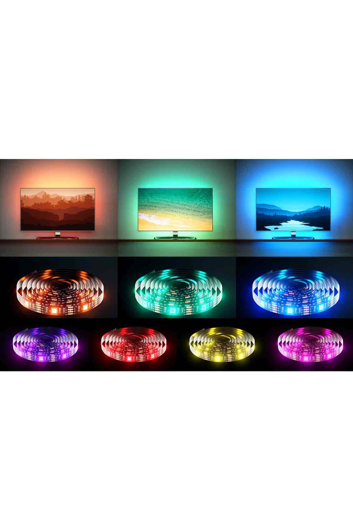 3 METRE TV ARKASI USB RGB ŞERİT LEDLİ HAZIR SET (ADAPTÖR - LED - KUMANDA) CT 4566