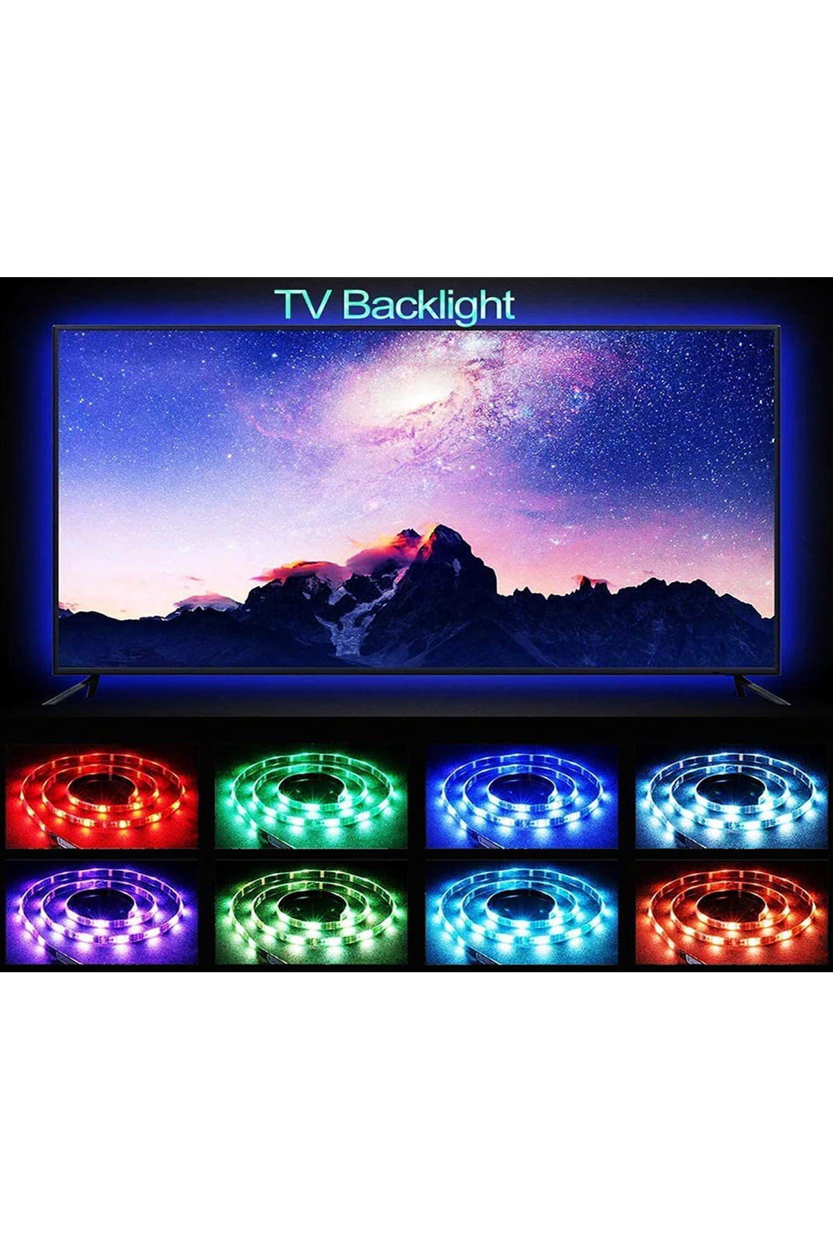 3 METRE TV ARKASI USB RGB ŞERİT LEDLİ HAZIR SET (ADAPTÖR - LED - KUMANDA) CT 4566