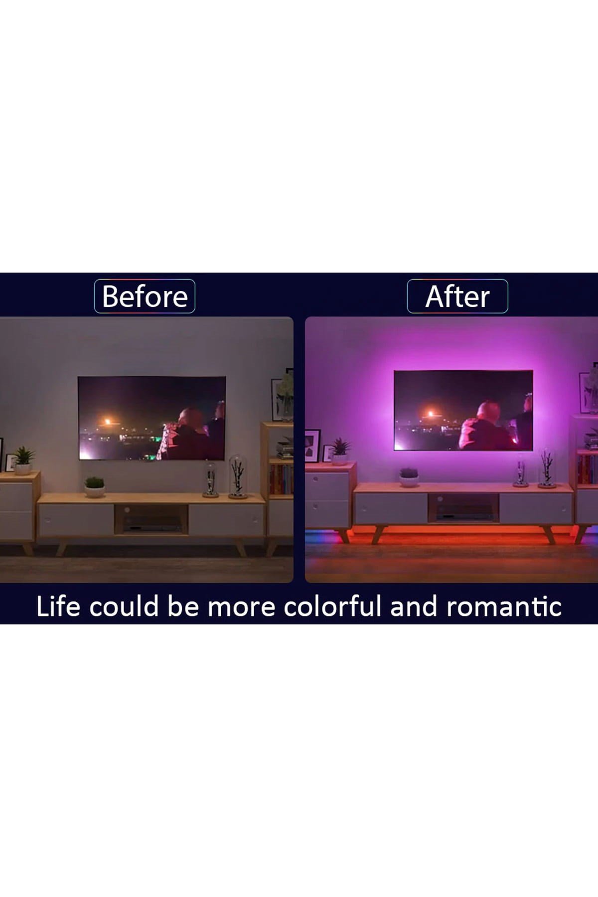 3 METRE TV ARKASI USB RGB ŞERİT LEDLİ HAZIR SET (ADAPTÖR - LED - KUMANDA) CT 4566