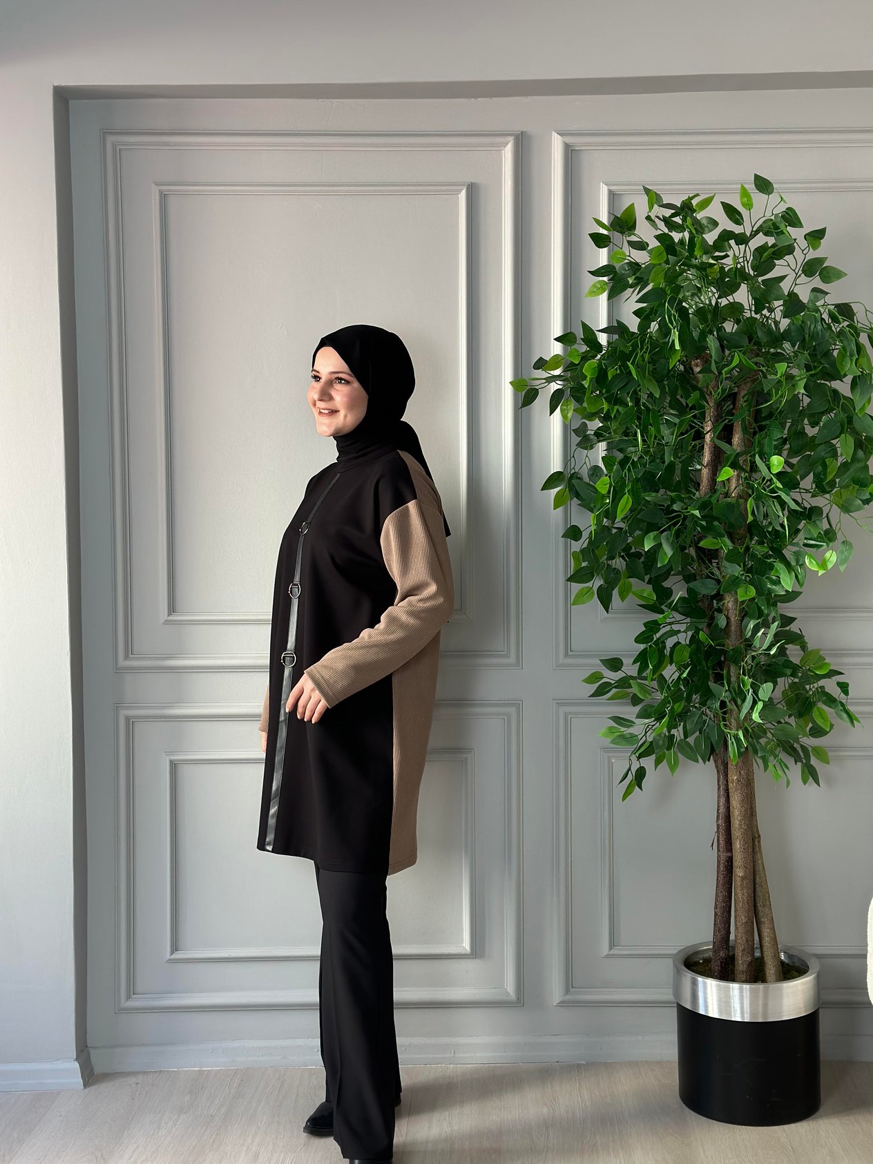 DERİ DETAYLI  UZUN TUNİK