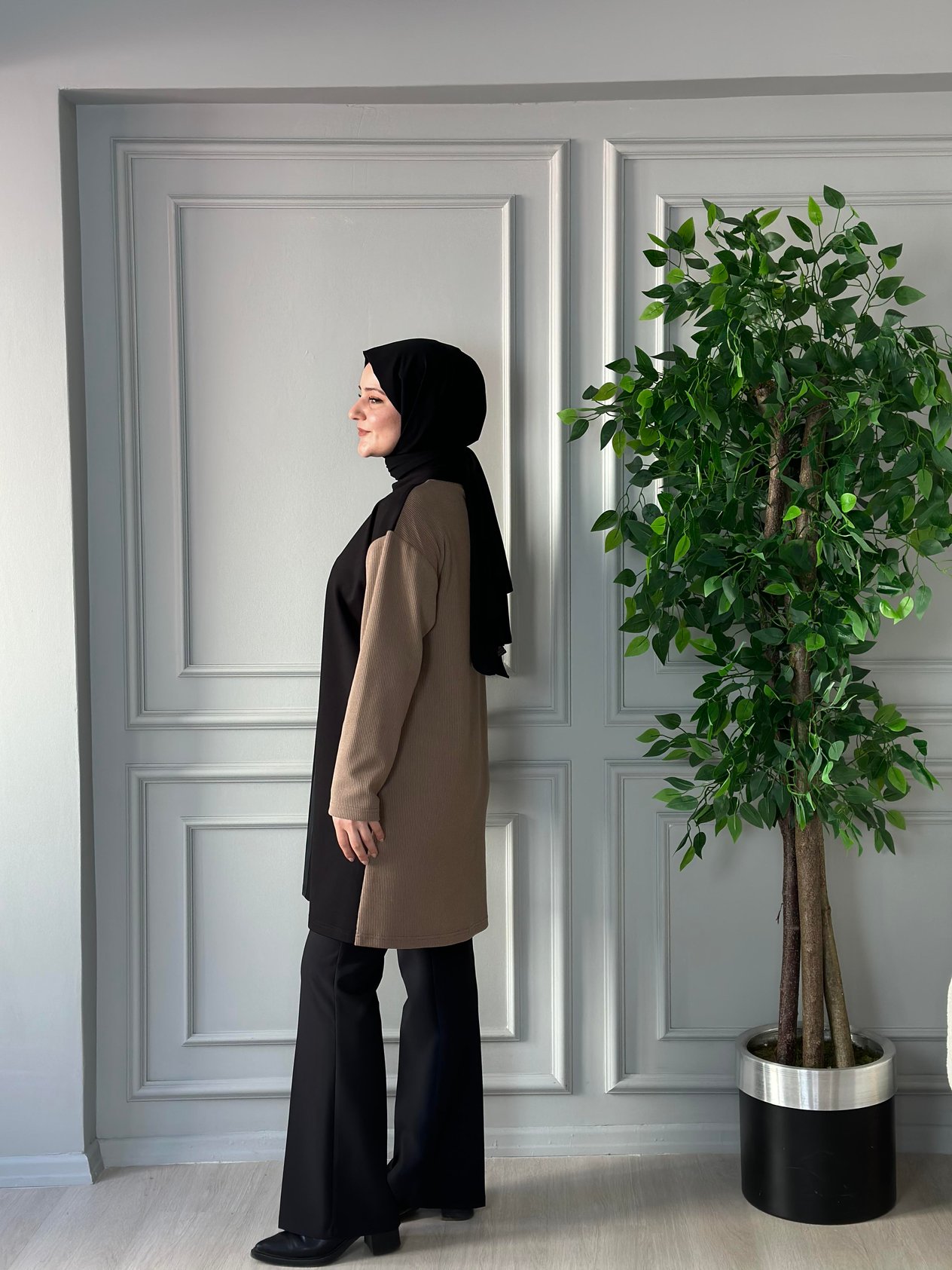 DERİ DETAYLI  UZUN TUNİK