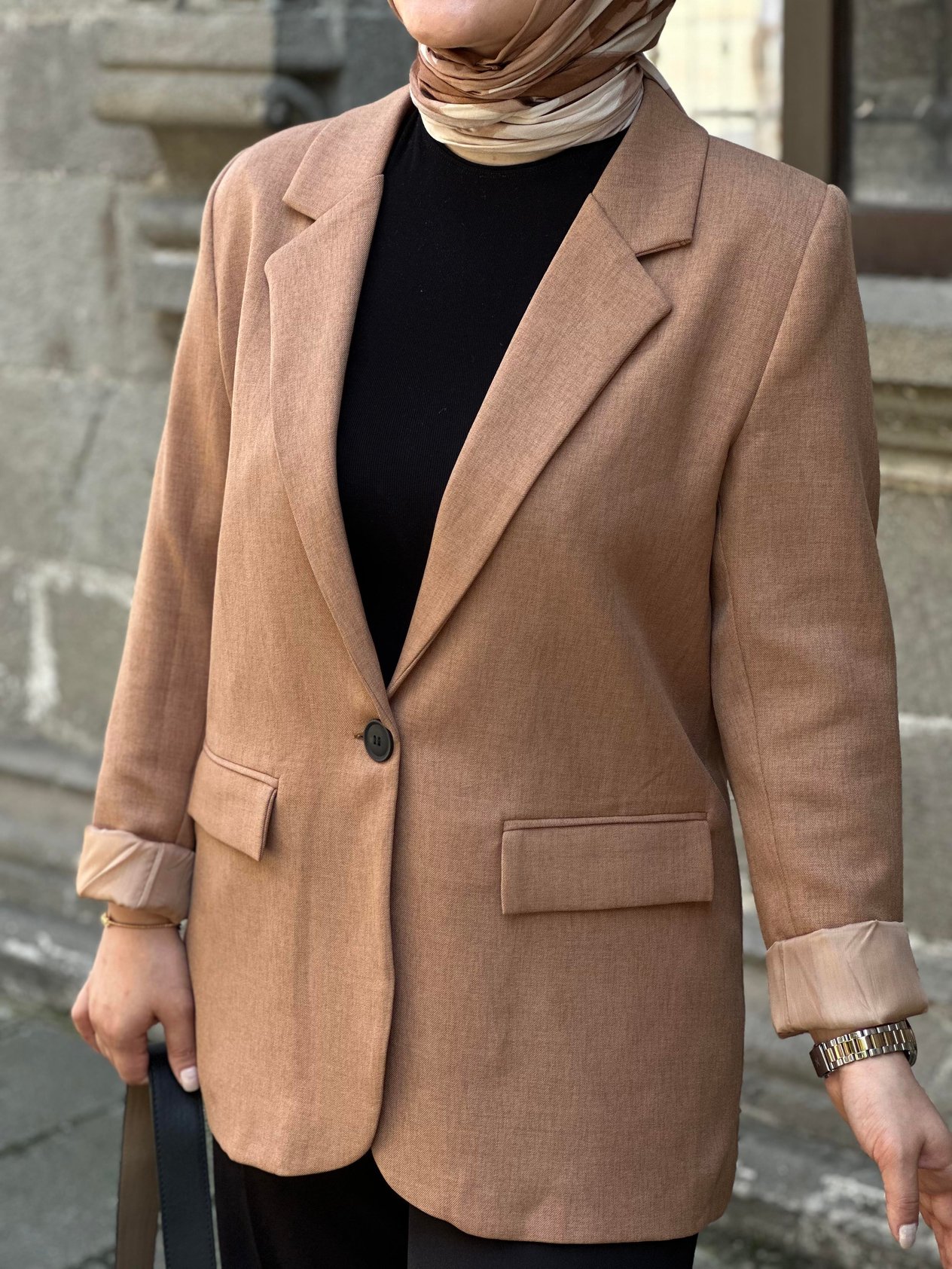 KAHVERENGİ KETEN BLAZER CEKET