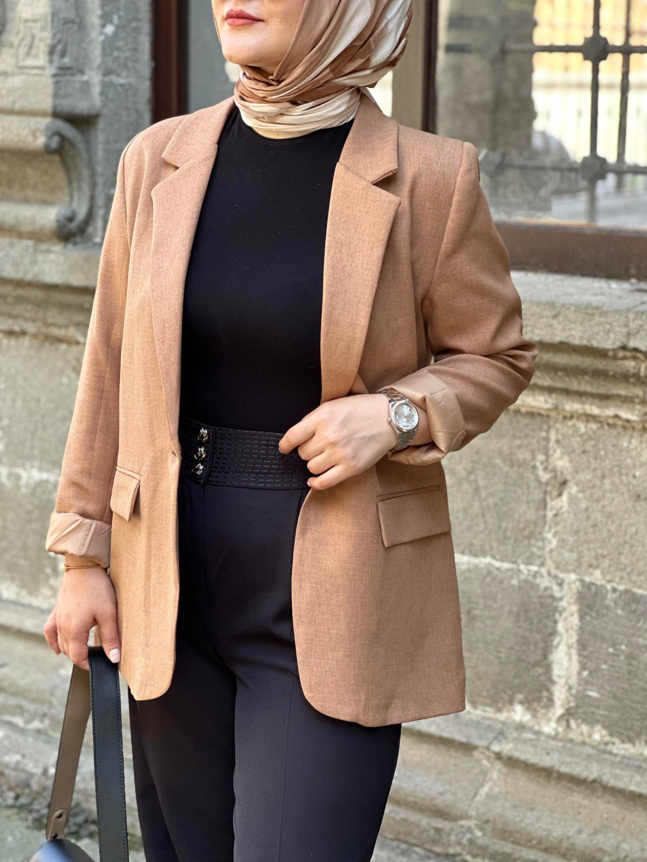 KAHVERENGİ KETEN BLAZER CEKET