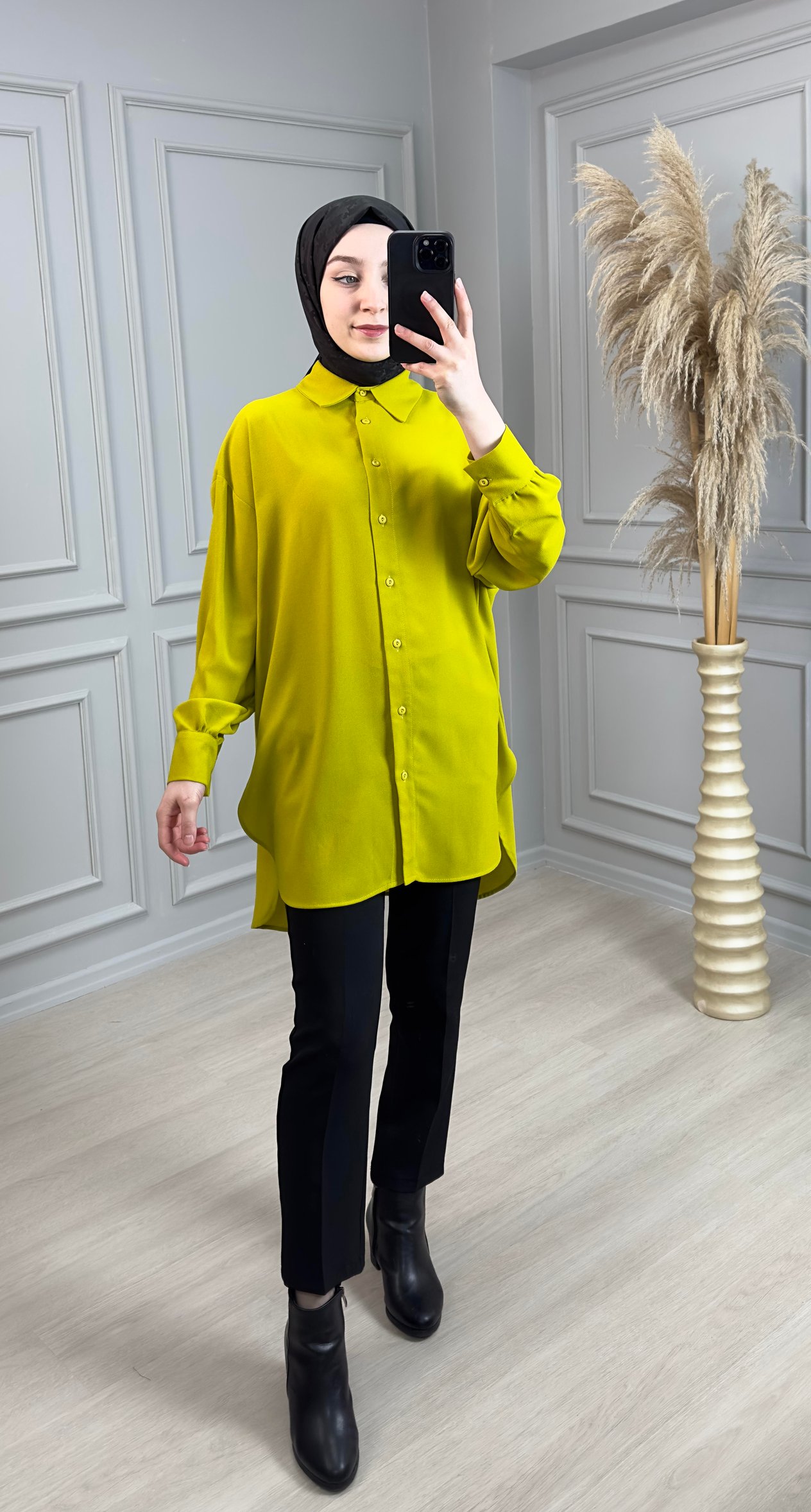 Yağ Yeşili Oversize Gömlek