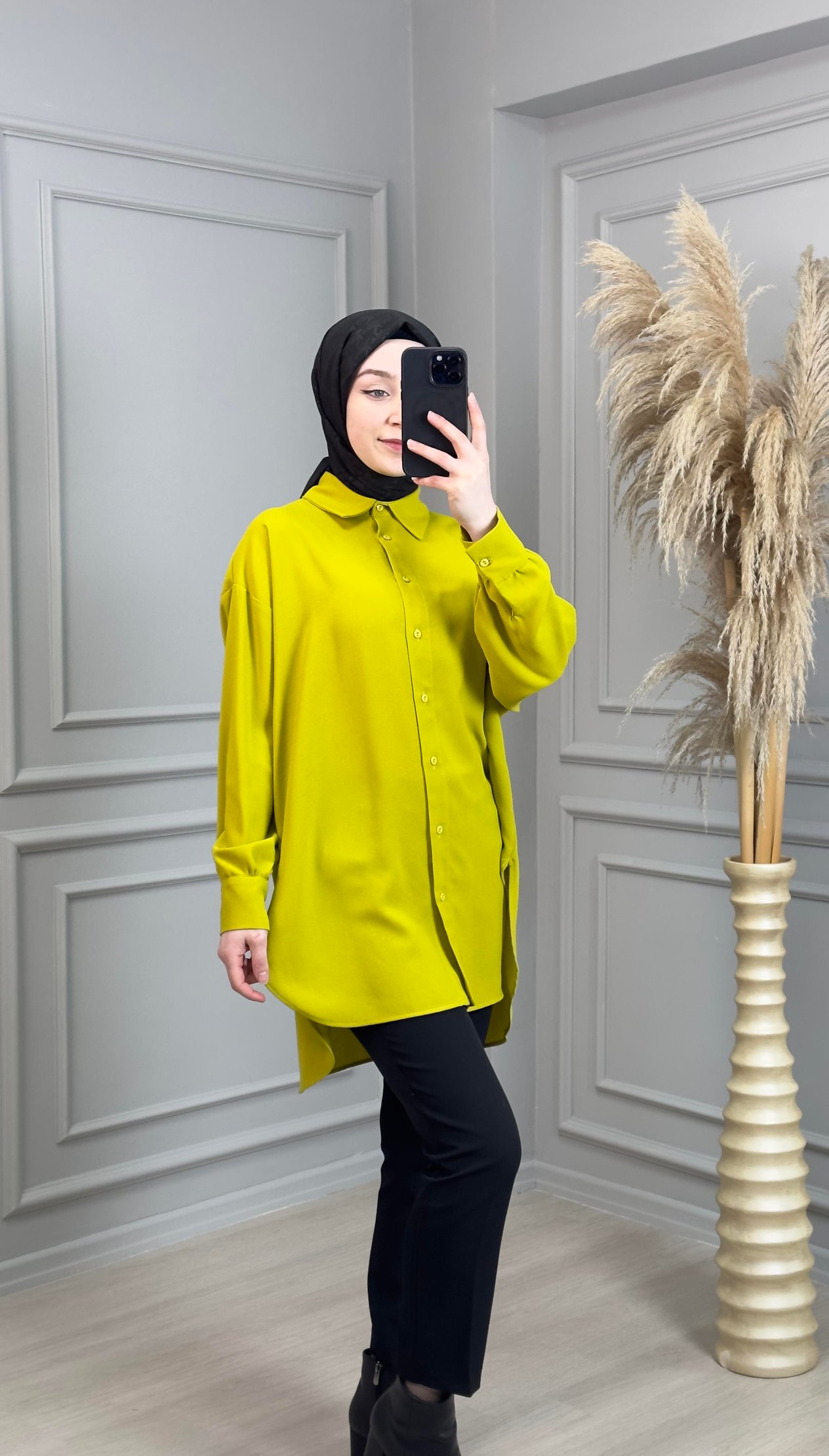 Yağ Yeşili Oversize Gömlek